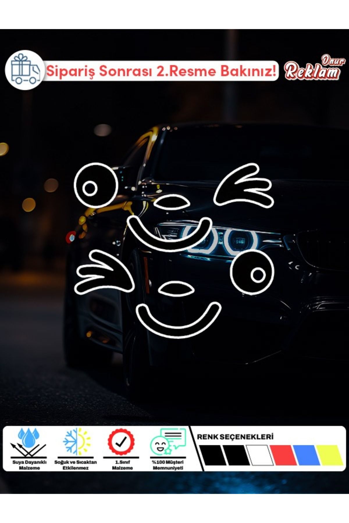 Onur Reklam Araba İçin Komik Yüz Sticker Seti – 6 Parça Suya Dayanıklı Dekoratif Çıkartma