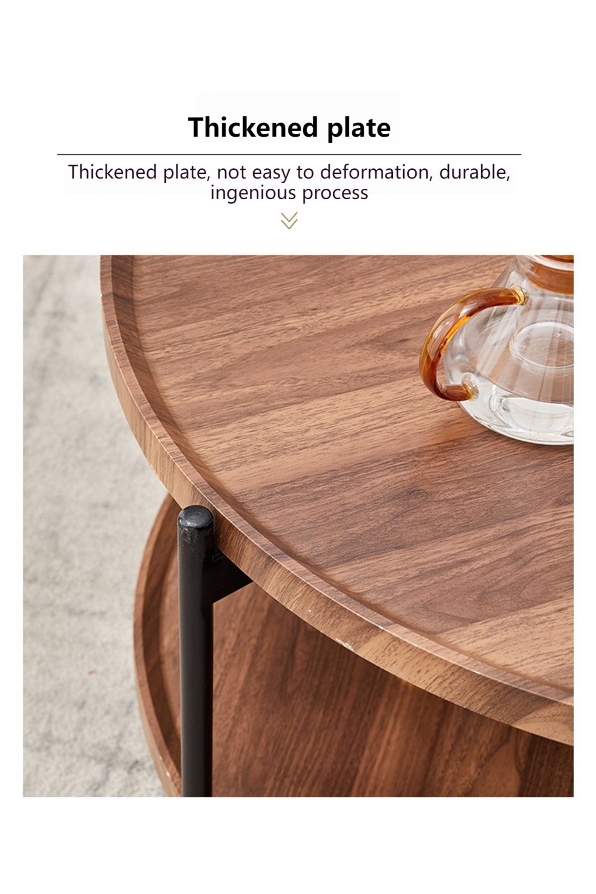 sharpdo-Multifunctional Double-Layer Living Room Sofa Round Table Side Table, Walnut Color, Waterproof Pane 5