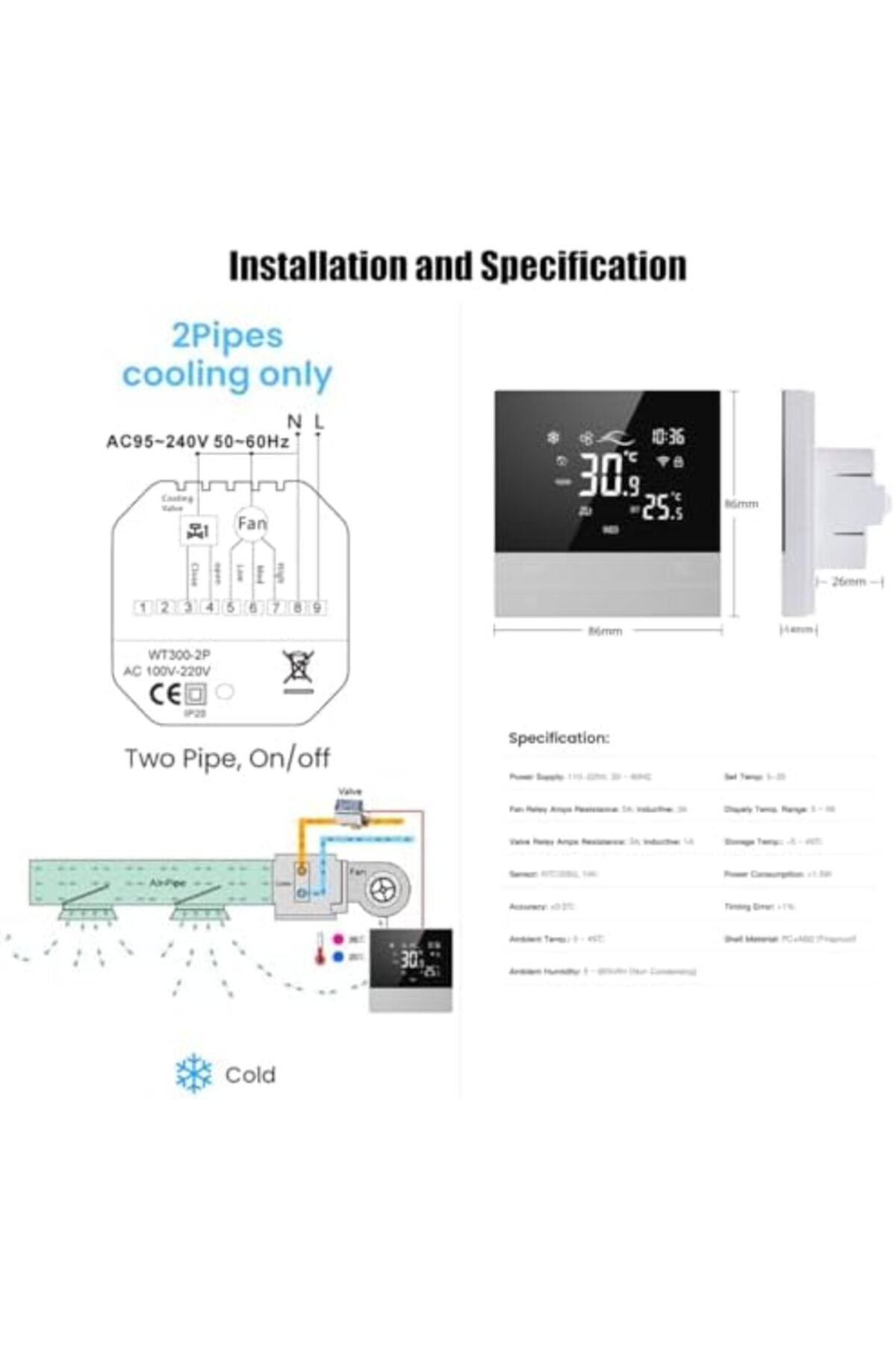 UanTii-Smart Thermostat Tuya Wifi Thermostat for HVAC Central AC, Smart AC Controller, 2 Pipe, Smart 4