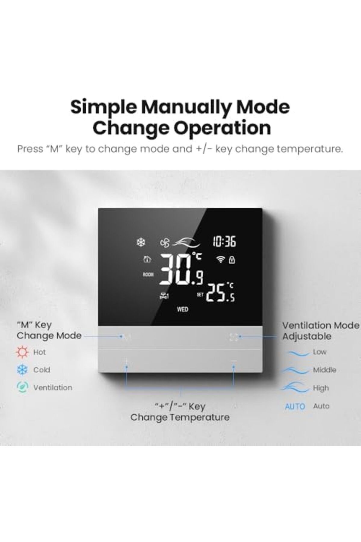 UanTii-Smart Thermostat Tuya Wifi Thermostat for HVAC Central AC, Smart AC Controller, 2 Pipe, Smart 7