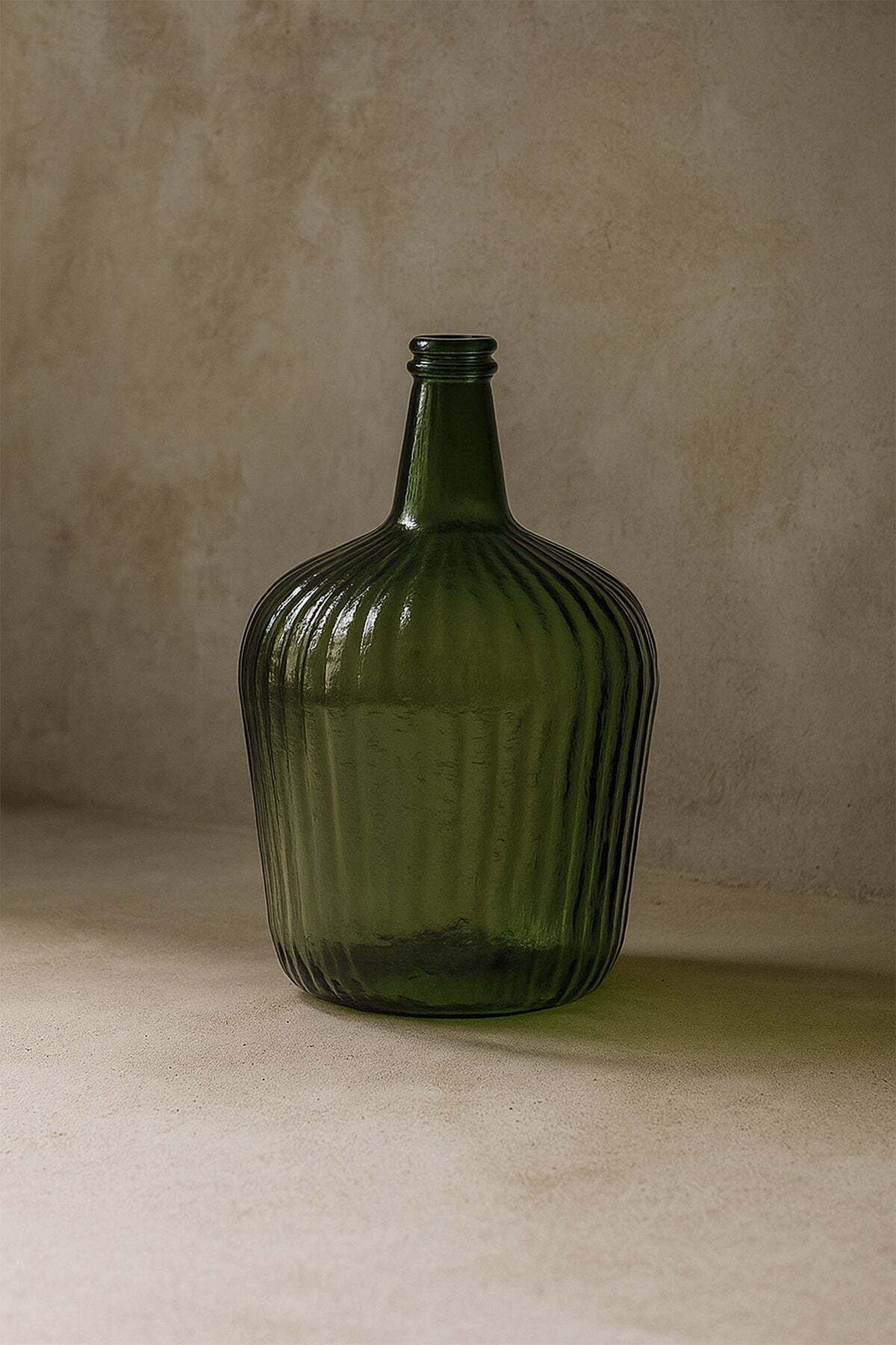 Barine Çizgili Büyük Cam Vazo 25x38 cm Yeşil