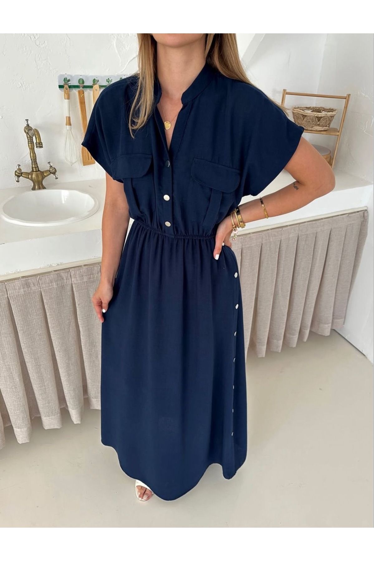 Ekim Store Full Düğmeli Yırtmaçlı Maxi Elbise