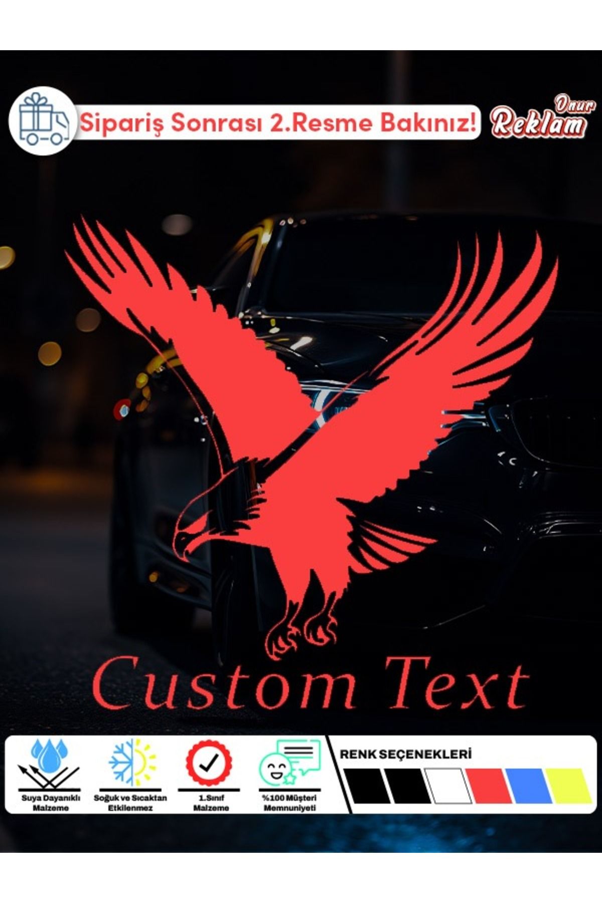 Onur Reklam Kişiye Özel Yırtıcı Kartal Sticker – Holografik Araba Stickerı | Custom Text
