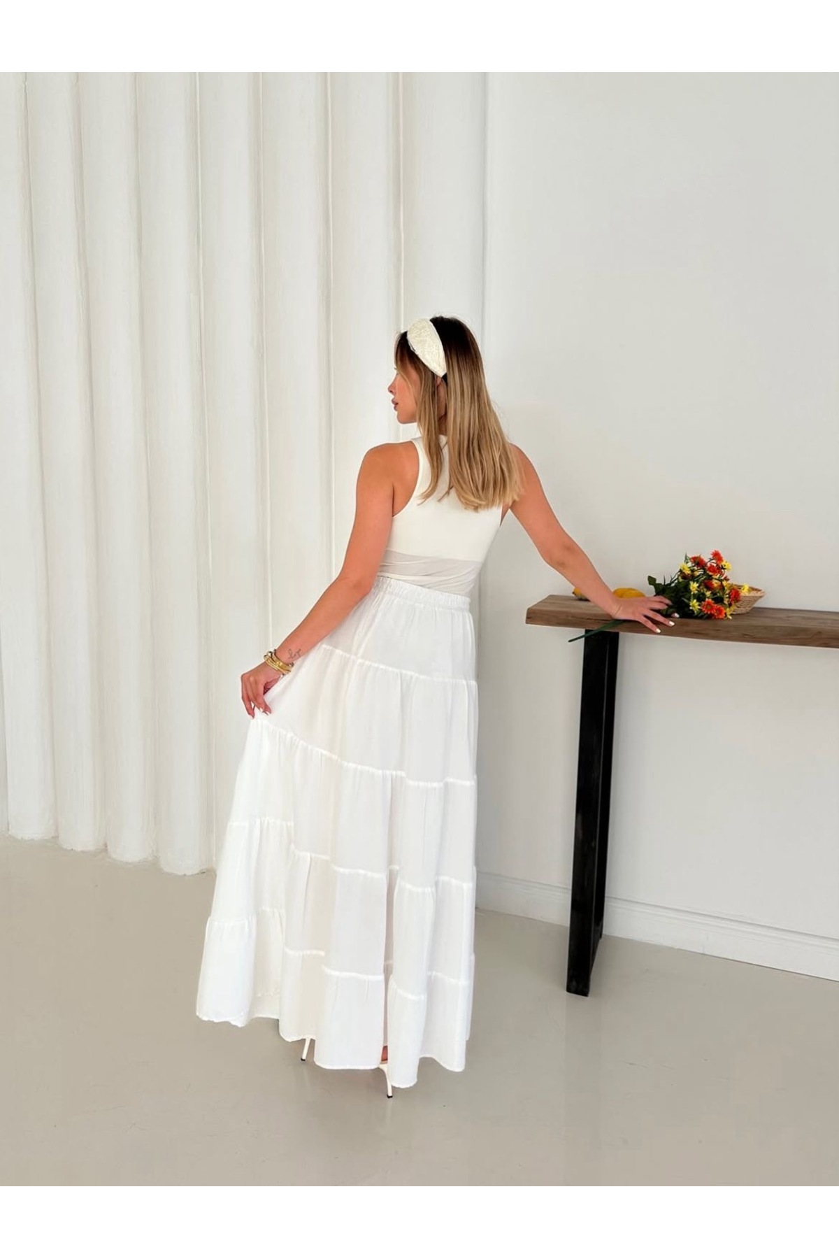 Ekim Store  Yeni Sezon Müslin Kumaş Maxi Etek - Görsel 4