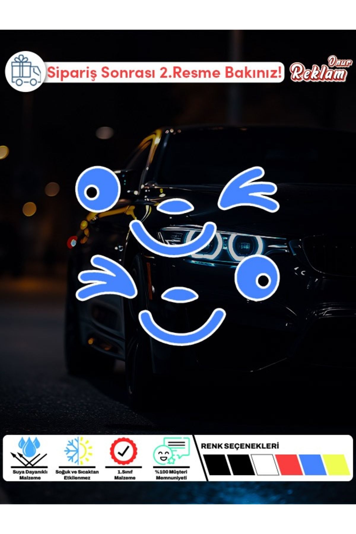 Onur Reklam Araba İçin Komik Yüz Sticker Seti – 6 Parça Suya Dayanıklı Dekoratif Çıkartma