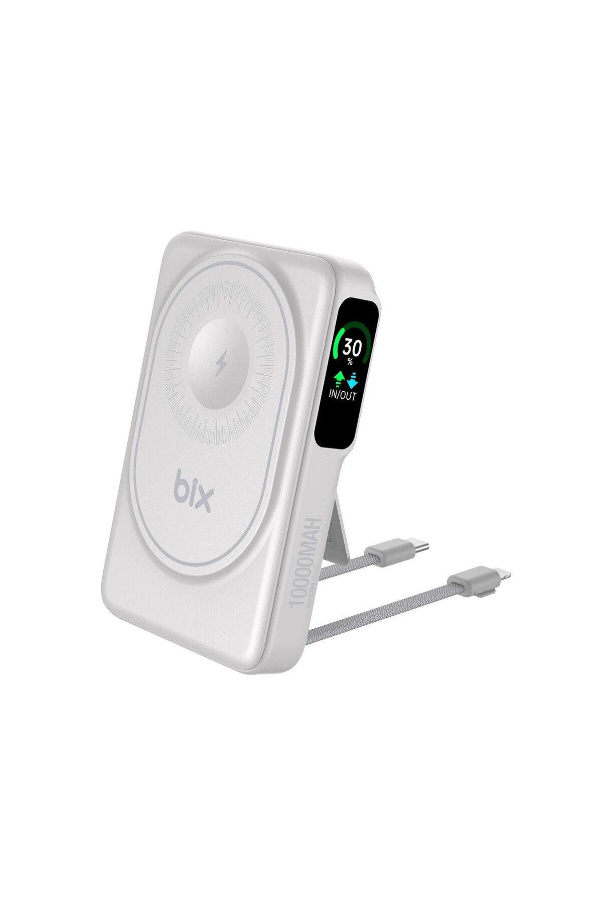 Bix Tpb16 10.000 Mah Oled Ekranlı Manyetik Kablosuz Powerbank 20w Pd Hızlı Şarj Ve 15w Magsafe Beyaz