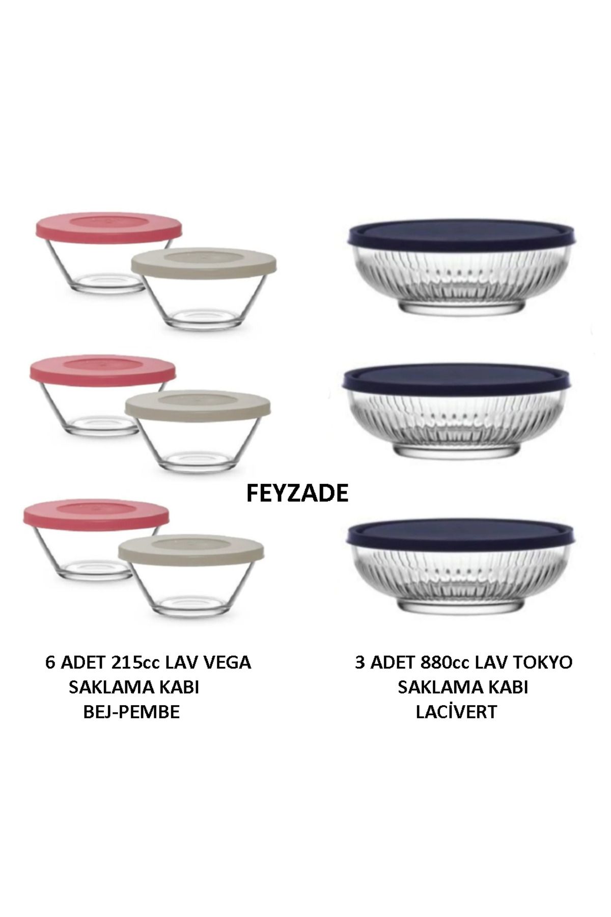 LAV FEYZADE VEGA SAKLAMA KABI 6 ADET 215cc BEJ-PEMBE - TOKYO SAKLAMA KABI 3 ADET 880cc LACİVERT