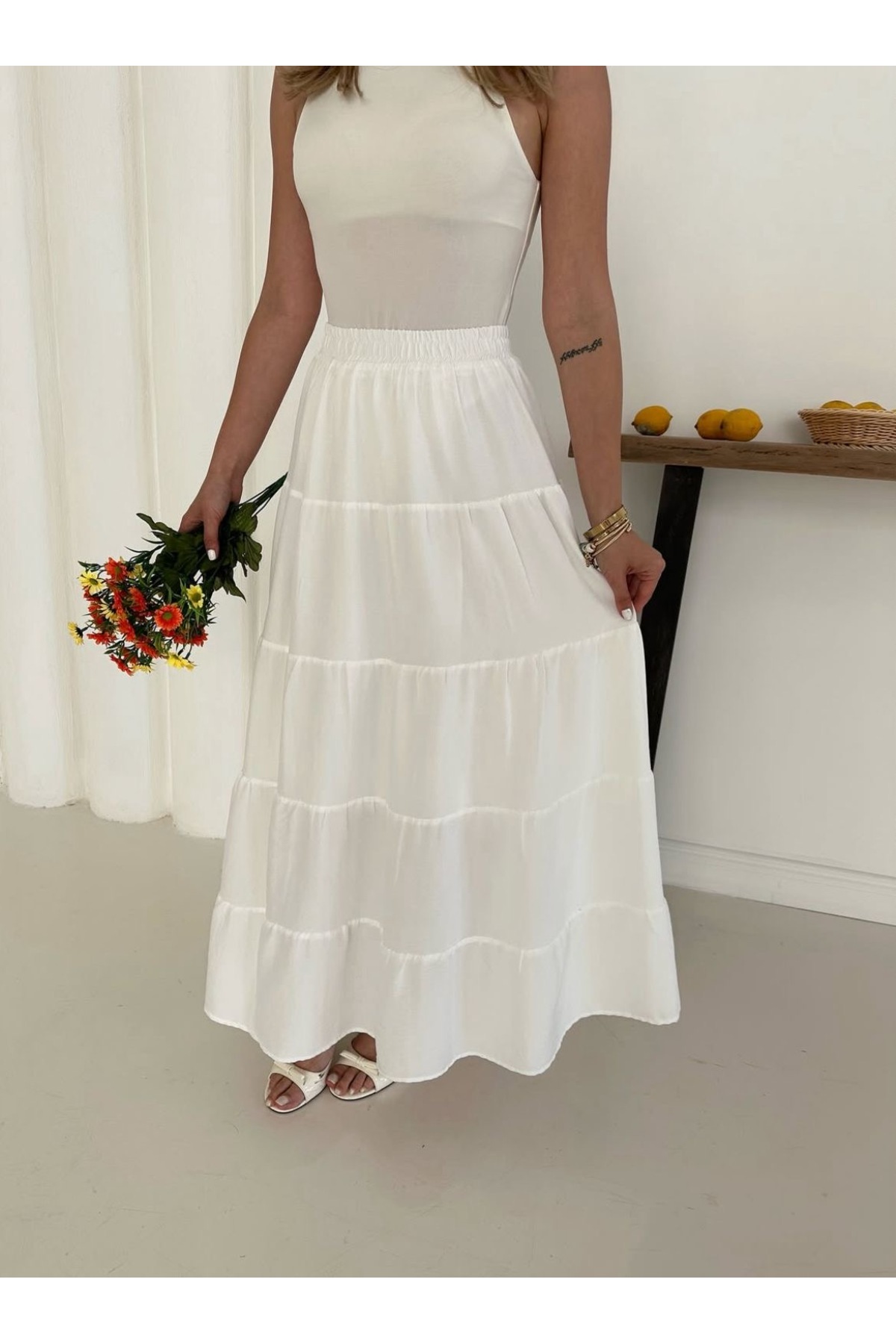 Ekim Store  Yeni Sezon Müslin Kumaş Maxi Etek - Görsel 6