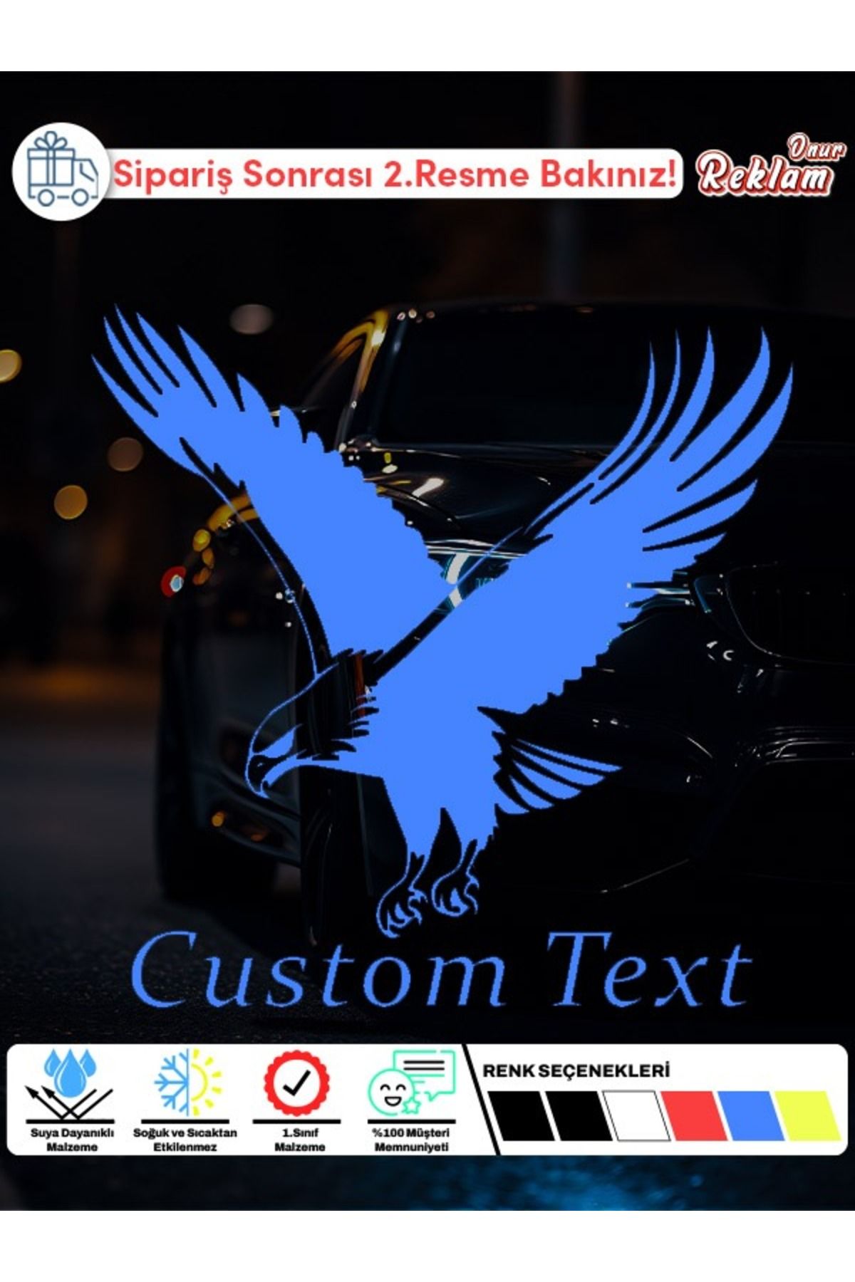 Onur Reklam Kişiye Özel Yırtıcı Kartal Sticker – Holografik Araba Stickerı | Custom Text