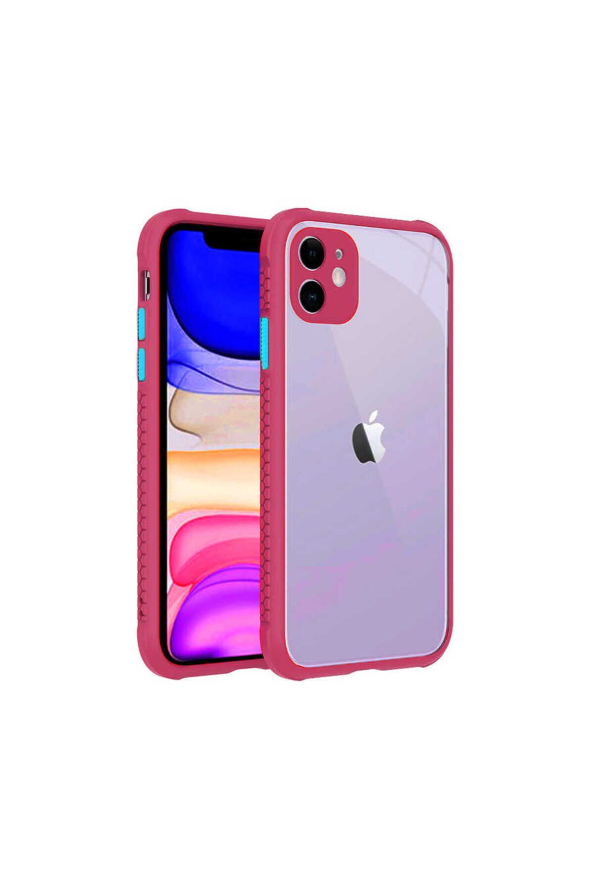 halkhouse İphone 11 Kılıf Esnek Renkli Çerçeveli Sert Silikon Kaff Kapak