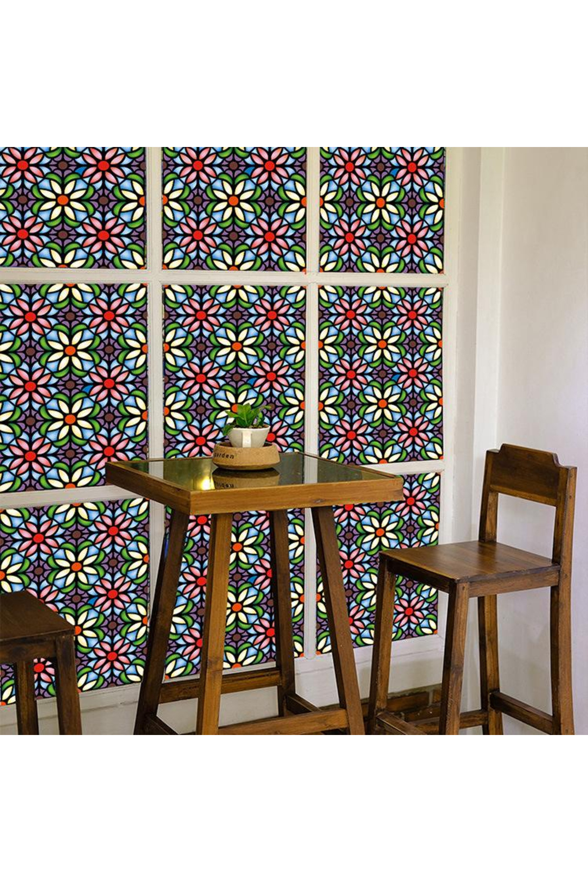 MaffStuff-Solar Protection and Privacy Window Film, Stained Glass Effect, Kaleidoscope Pattern 3