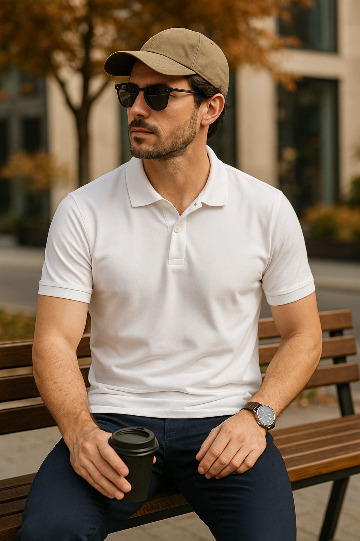 LACİVERTMEN 2739-1 CityStyle Petek Polo Yaka Pamuklu Regular fit T shirt