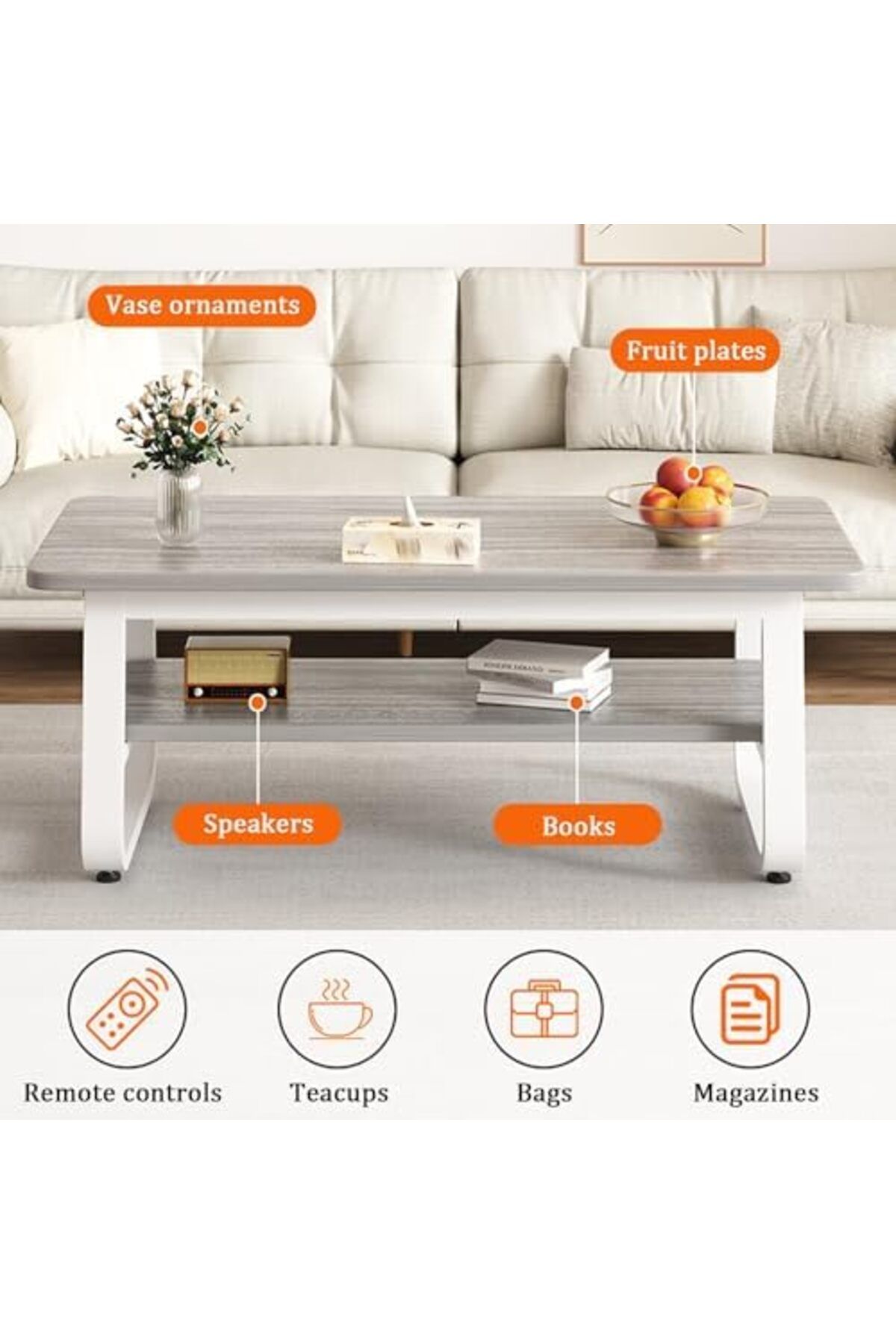 Generic-Coffee Table Coffee Table 2-Layer Industrial Cocktail Table Multi-Function Shelf, Used in Bedroom Li 6