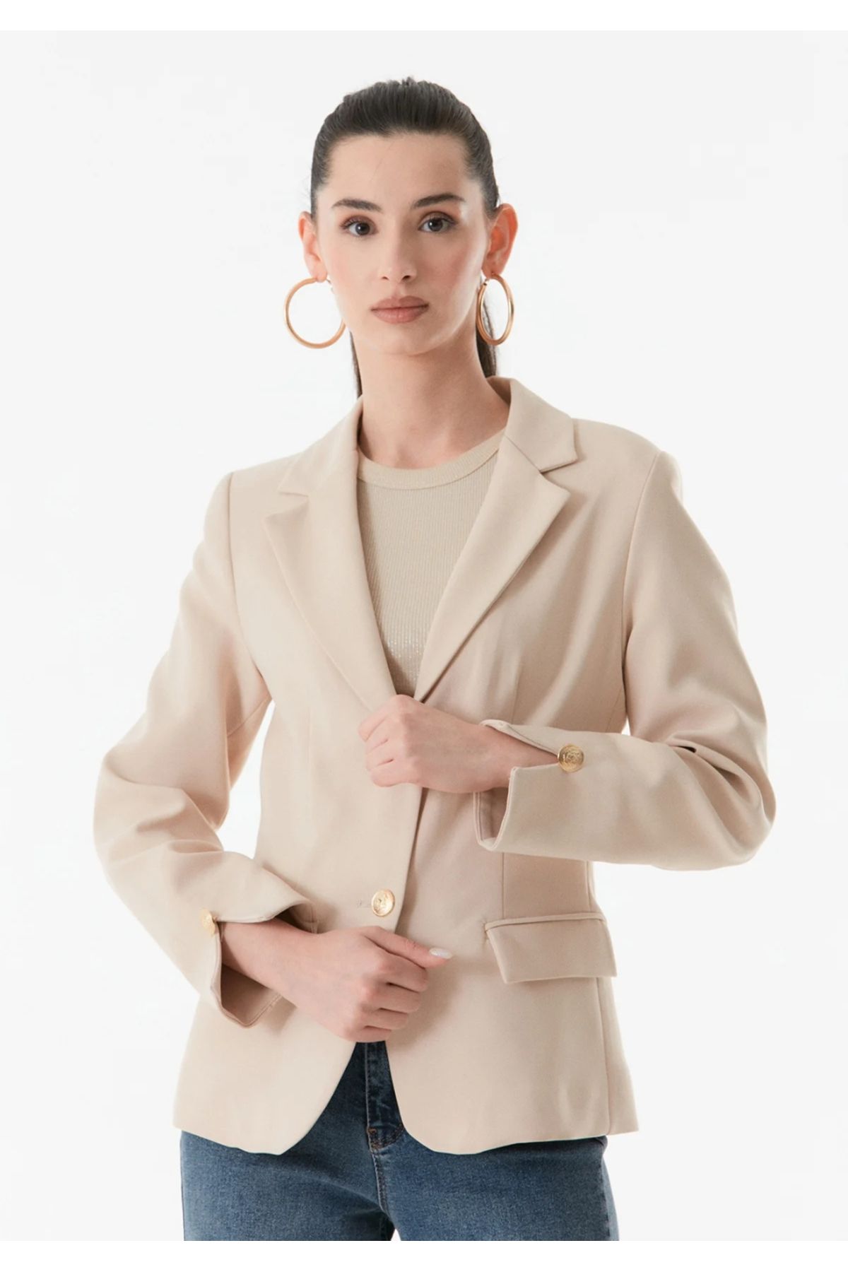 TOZLU Basic kruvaze yaka blazer ceket