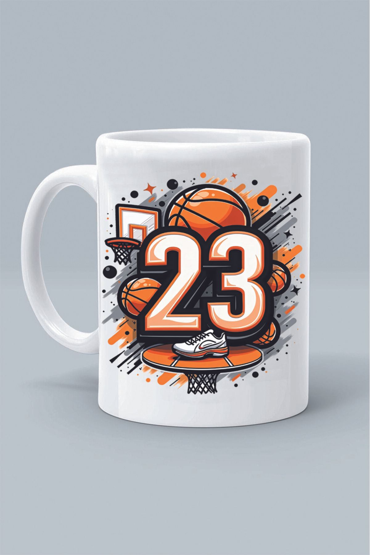 Olympus plus BSAKETBOL POTA TOP 23 SPOR TASARIM BASKILI BEYAZ KLASİK KUPA BARDAK