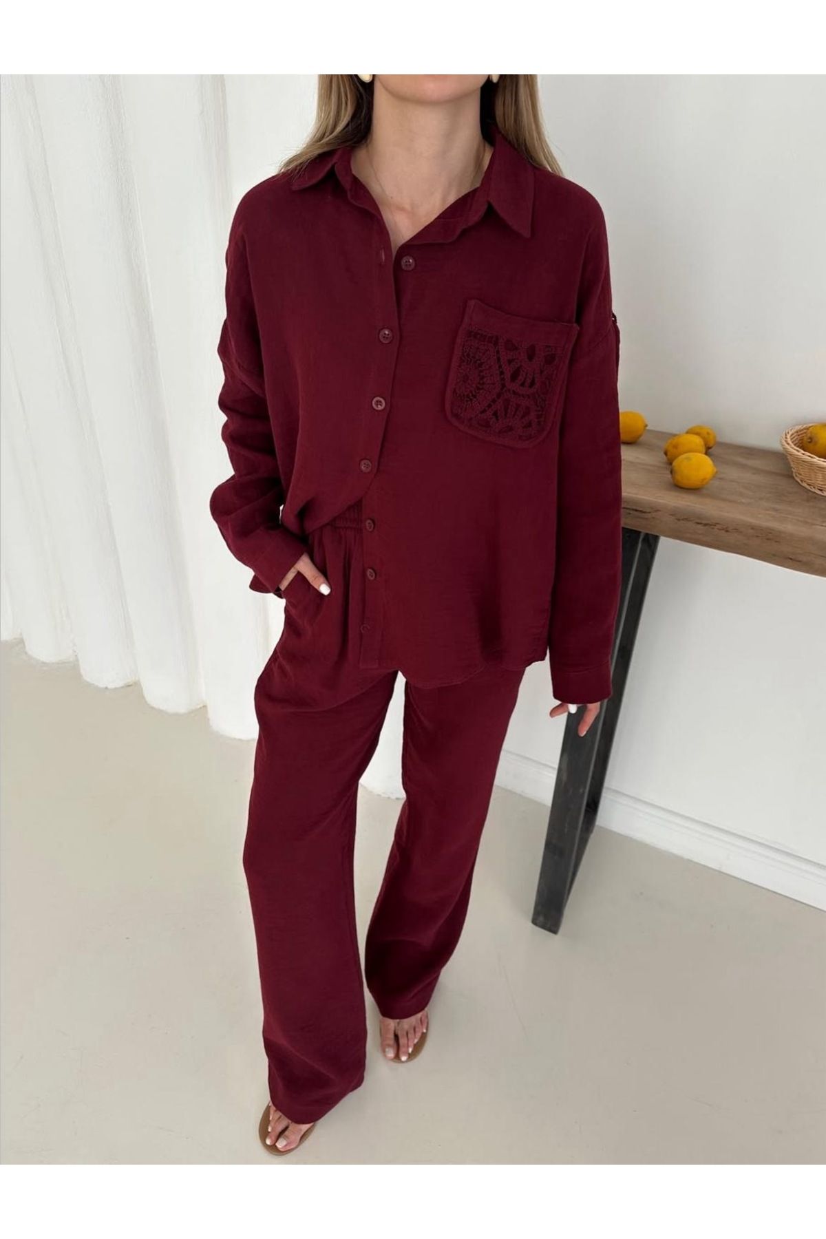 Ekim Store Sırt Dantelli Gömlek Pantolon Takım