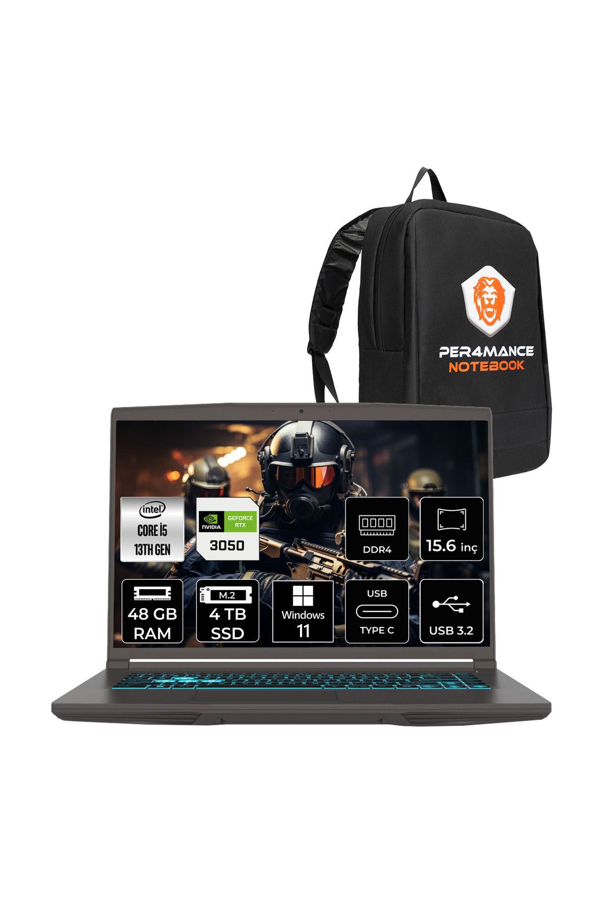 MSI Thin 15 i5 13420H 48GB 4TB SSD RTX3050/4GB 15.6" FHD 144Hz W11P Gaming Laptop B13UC & ÇANTA