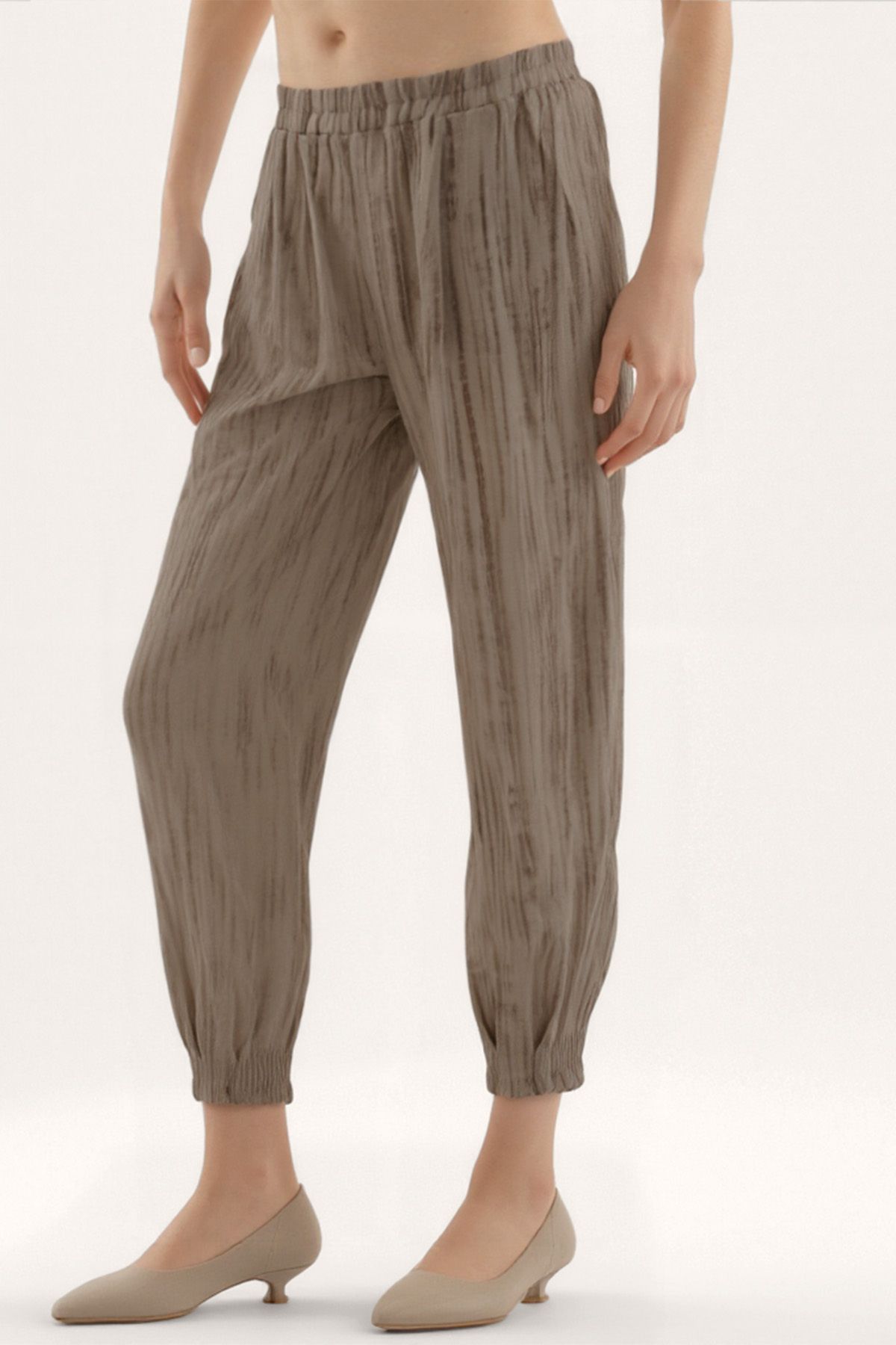 Vitrin-Self Patterned Pleated Trousers with Elastic Waist 4