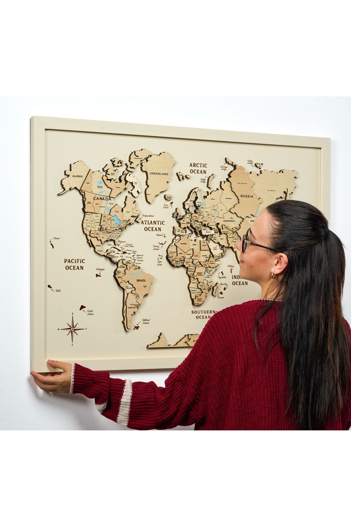 Crowart Naturel Atlas Ahşap Dünya Haritası Tablo