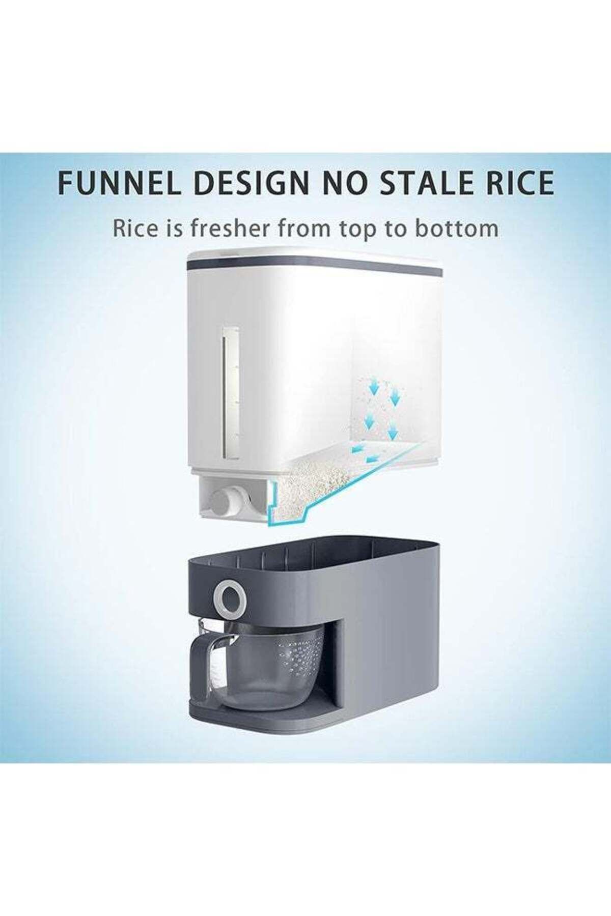 COOYA-25 Lbs Rice Dispenser, Large Airtight Dry Food Storage Containers with Measuring Cup,BPA, Free(Grey) 4