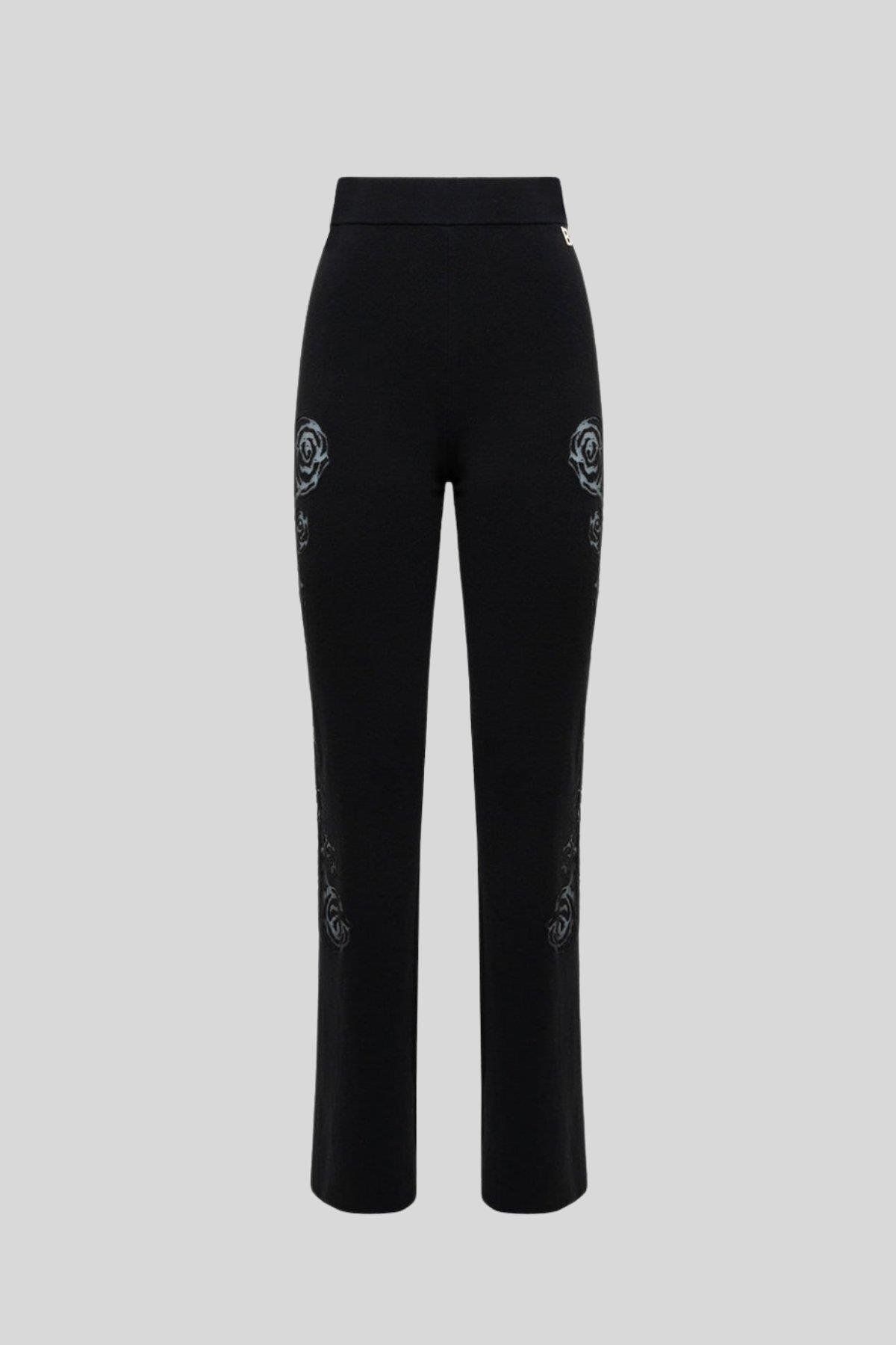 BluGirl Kadın Bol Paça Triko Pantalon Siyah