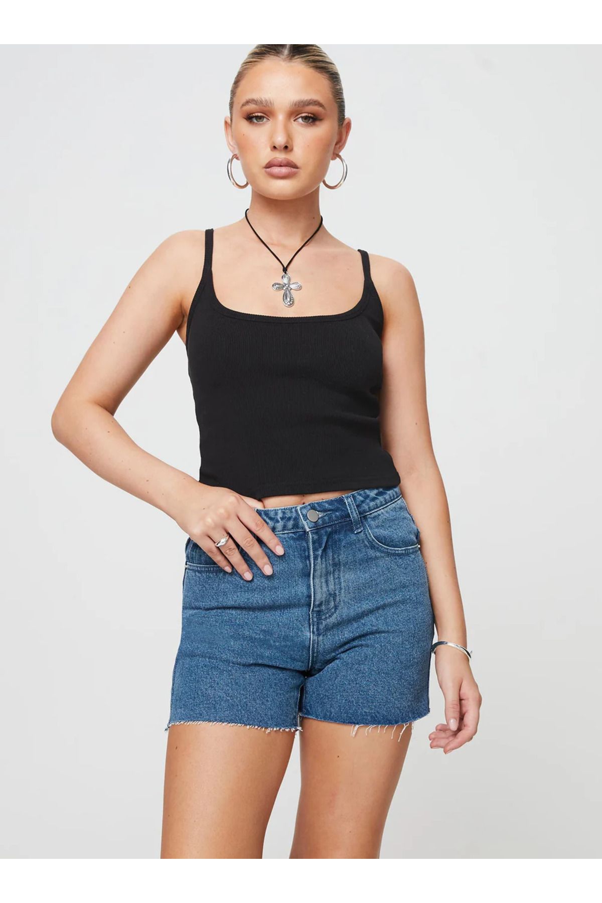 fablair Basic Siyah Kaşkorse İnce Askılı Atlet