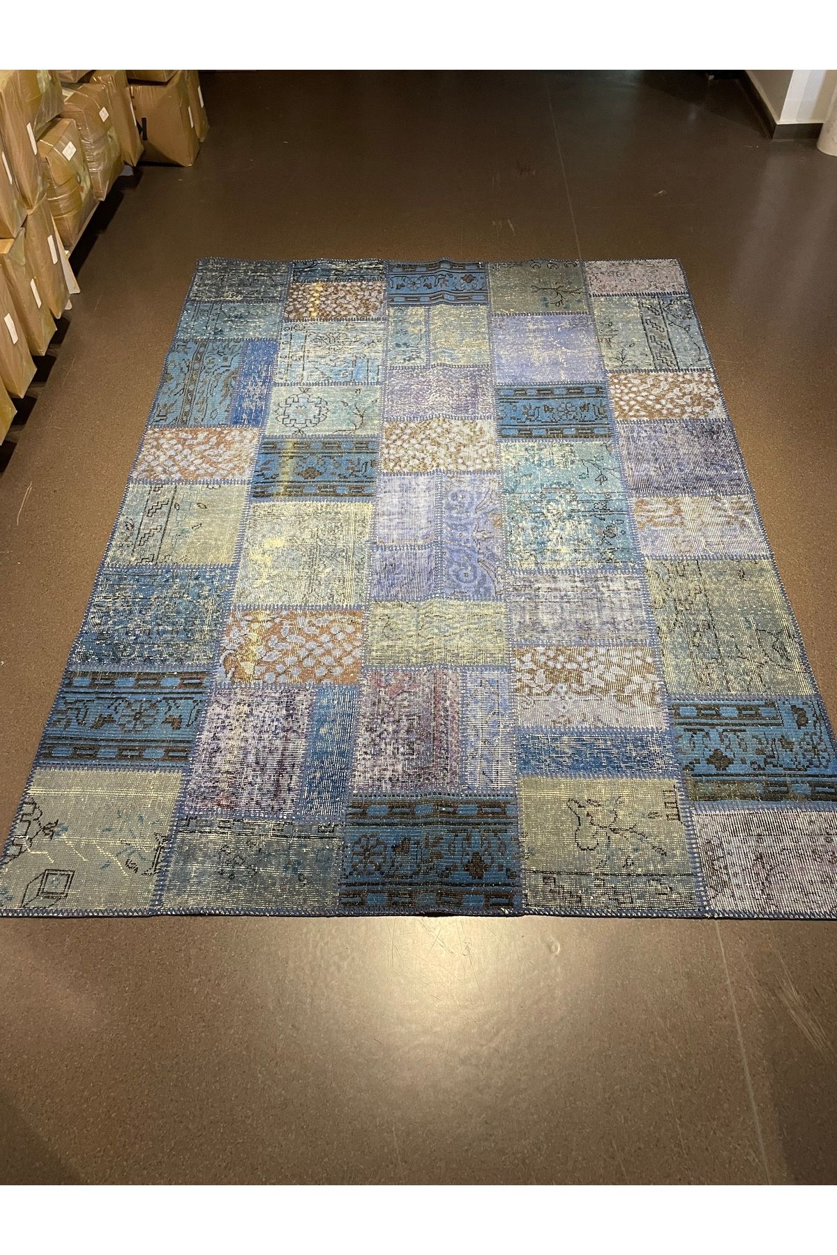 KOZZY HOME Patchwork El Yapımı Yün Halı Vintage El Dokuma %100 Kök Boya Klasik Desenli Modern Halı (NO-179)