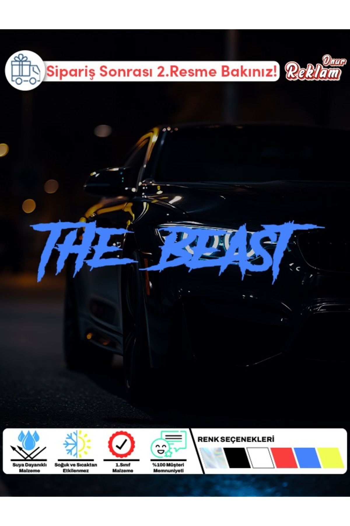 Onur Reklam THE BEAST Yazılı Arka Cam Sticker – Büyük Boy | Suya Dayanıklı 1. Sınıf Malzeme