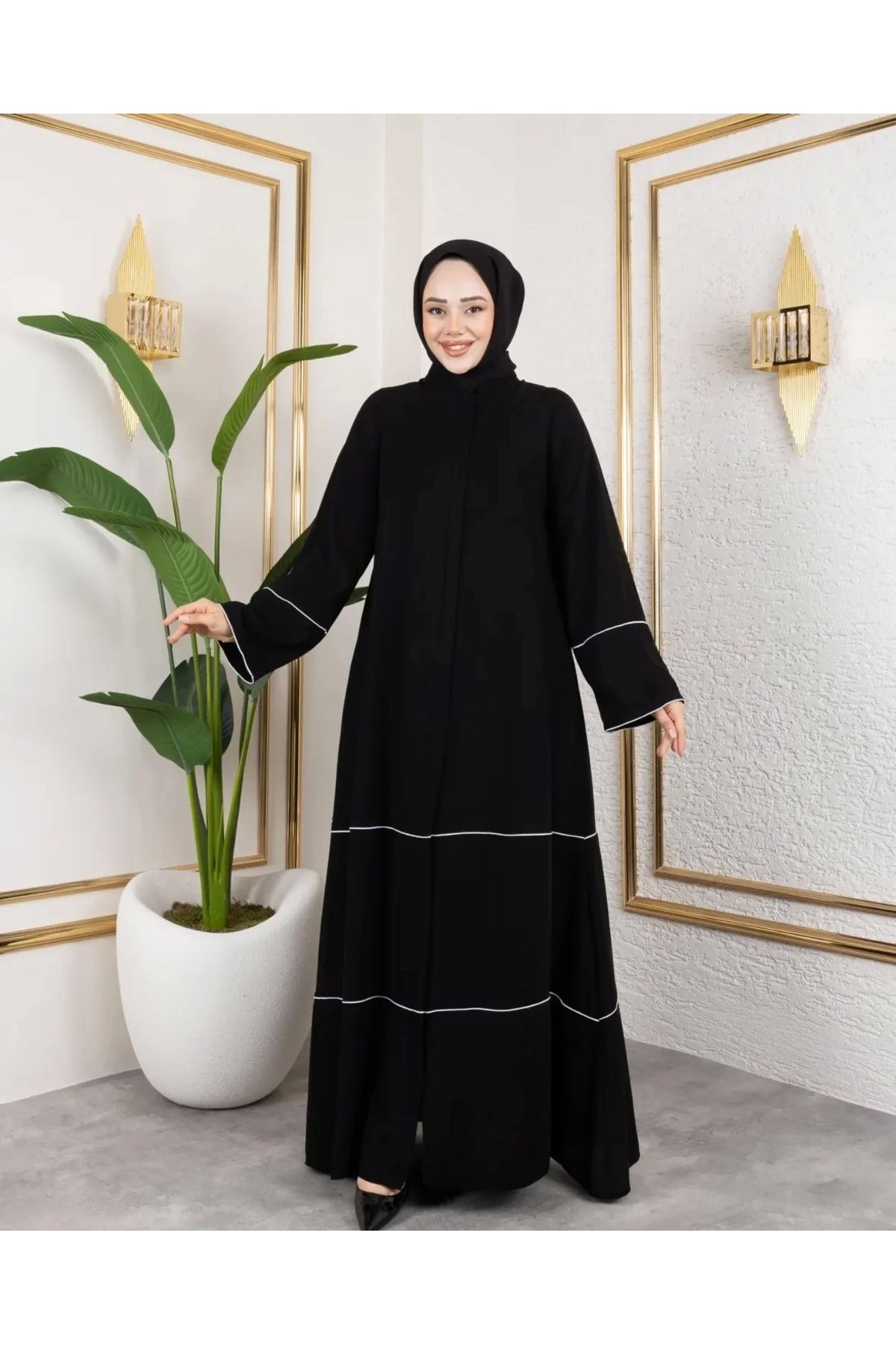 Nevayla Moda Kıl Biye Detaylı Abaya/Ferace / Siyah - F0145