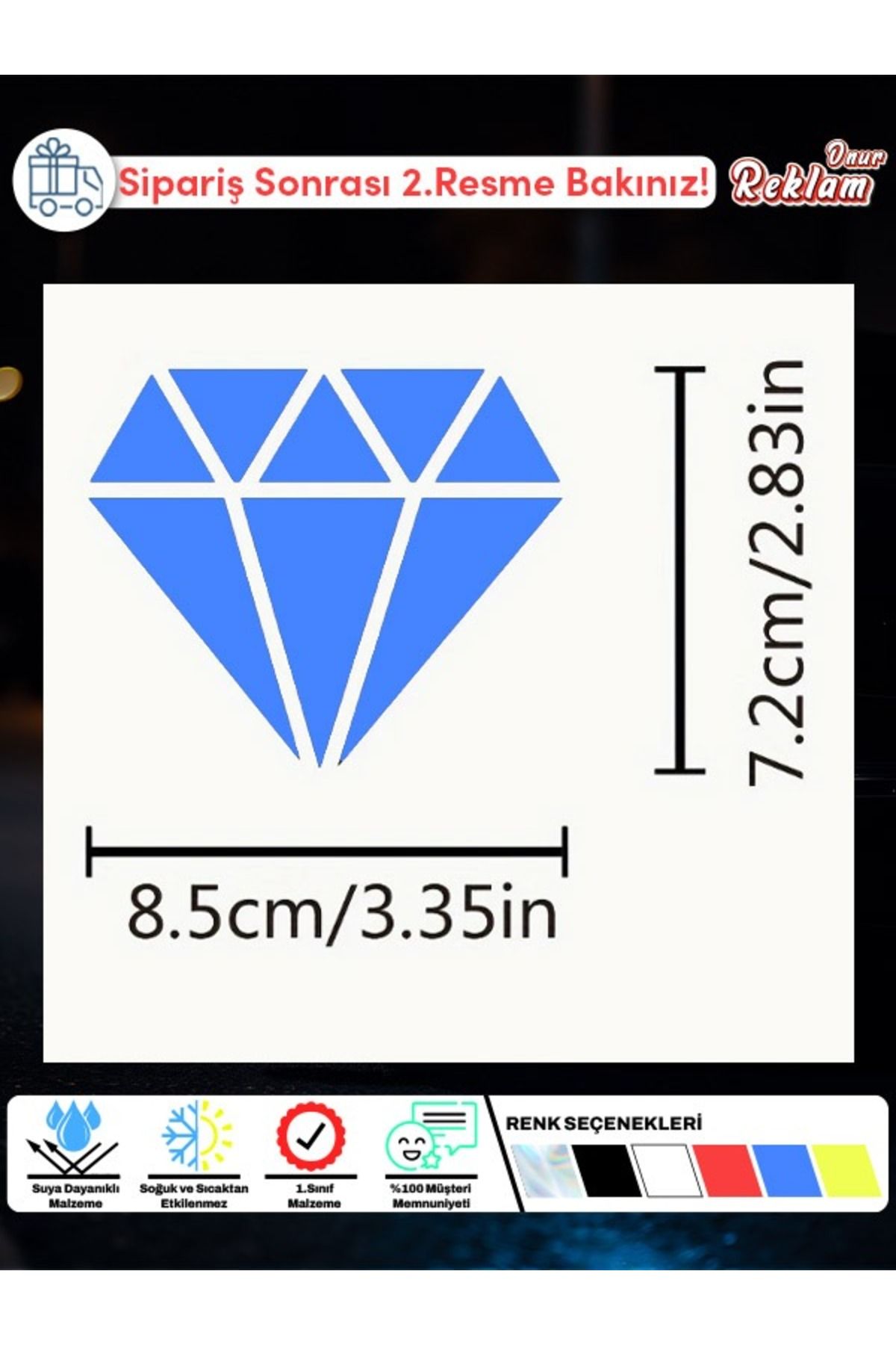 Onur Reklam Minimal Elmas Tasarımlı Sticker – 8.5x7.2 cm | Suya Dayanıklı & Estetik Çıkartma