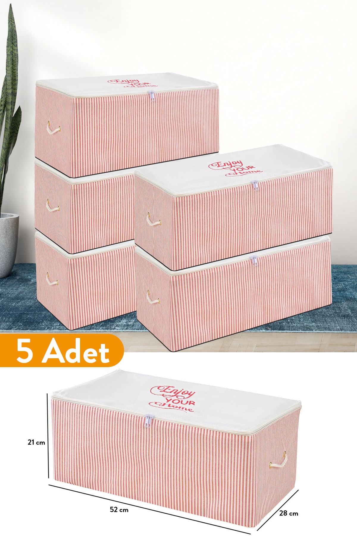 teknotrust 5 Adet Pembe Çizgili Küçük Boy Baskılı Hurç 52x28x21 cm