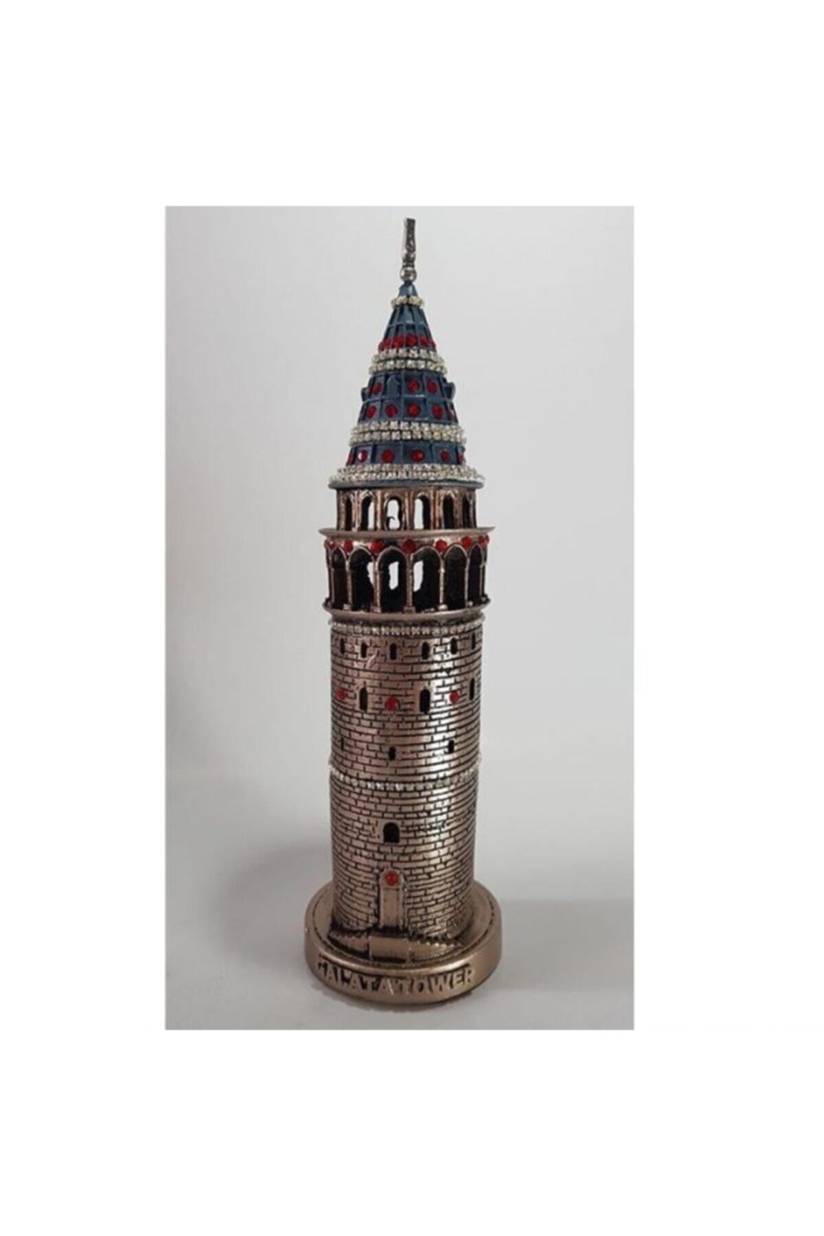 Elioure Bronz Galata Kulesi Biblo, 29 cm, kırmızı taş detaylı şık dekorasyon ürünü