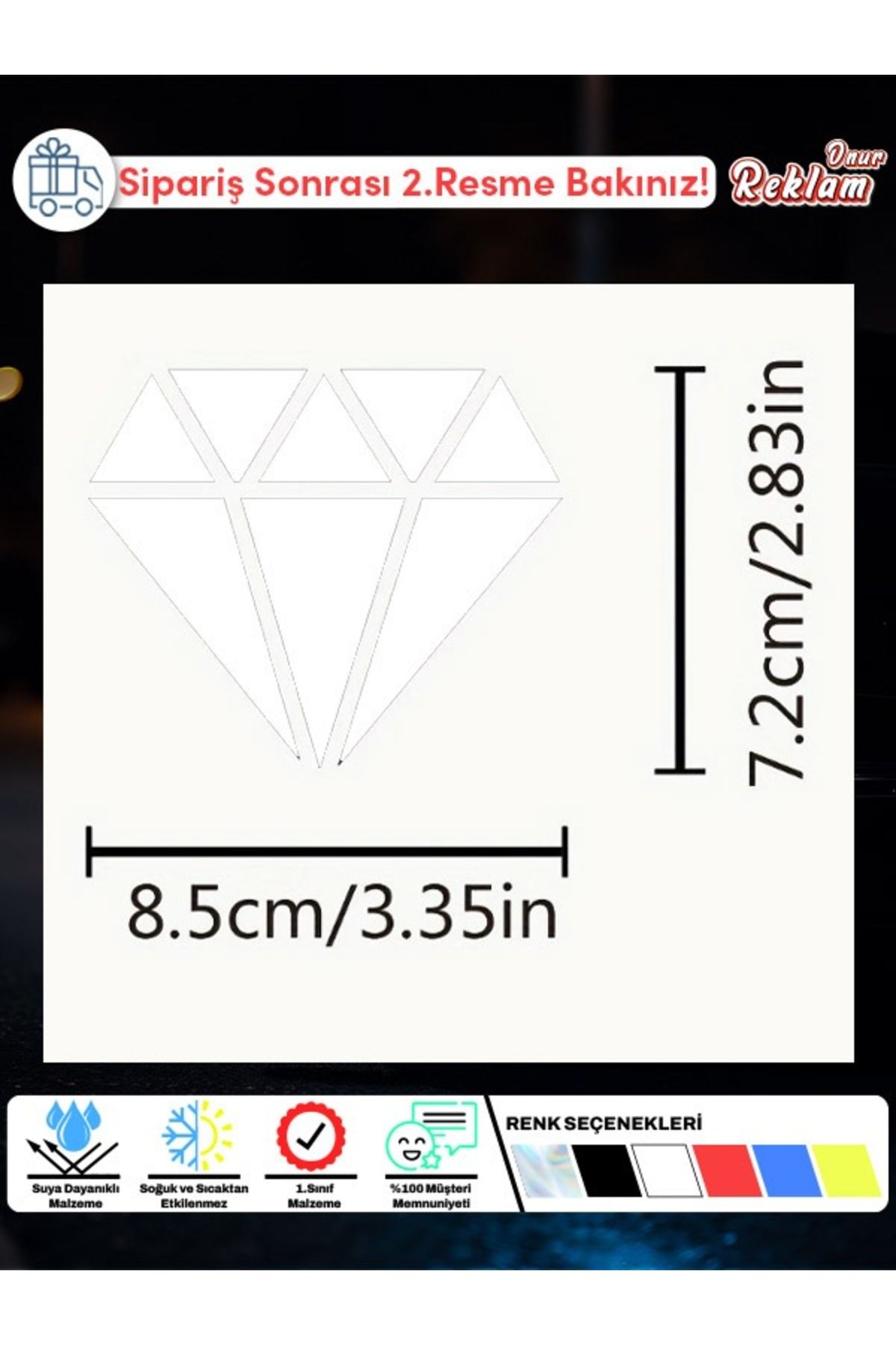 Onur Reklam Minimal Elmas Tasarımlı Sticker – 8.5x7.2 cm | Suya Dayanıklı & Estetik Çıkartma