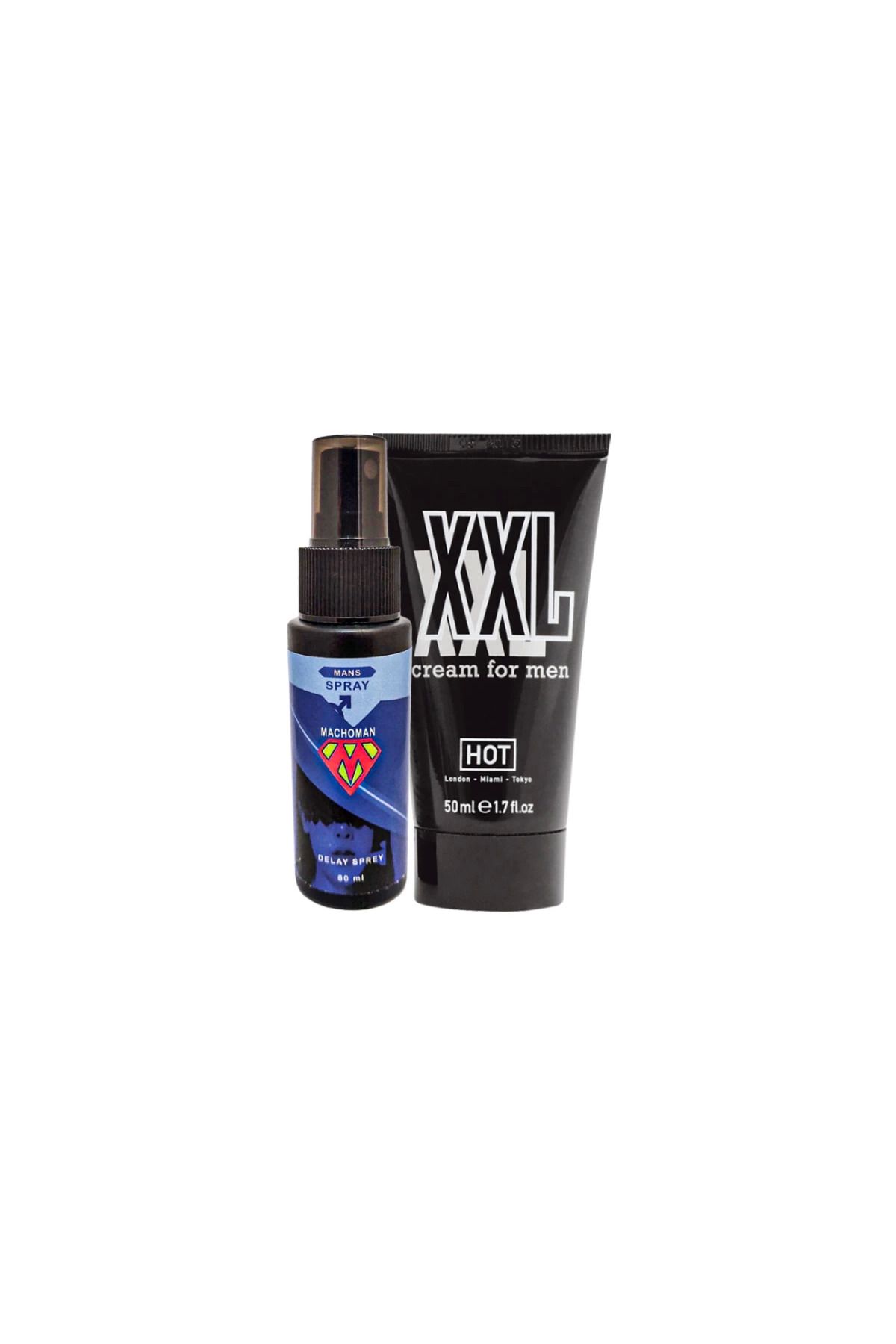 Vemora Bonie Machoman 60 ml Erkeklere Özel Zaman Spreyi + Hotxxl Erkek Özel Kısım Boyutlandırıcı Krem