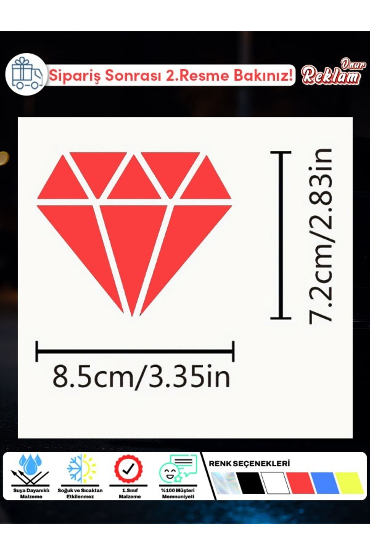 Onur Reklam Minimal Elmas Tasarımlı Sticker – 8.5x7.2 cm | Suya Dayanıklı & Estetik Çıkartma