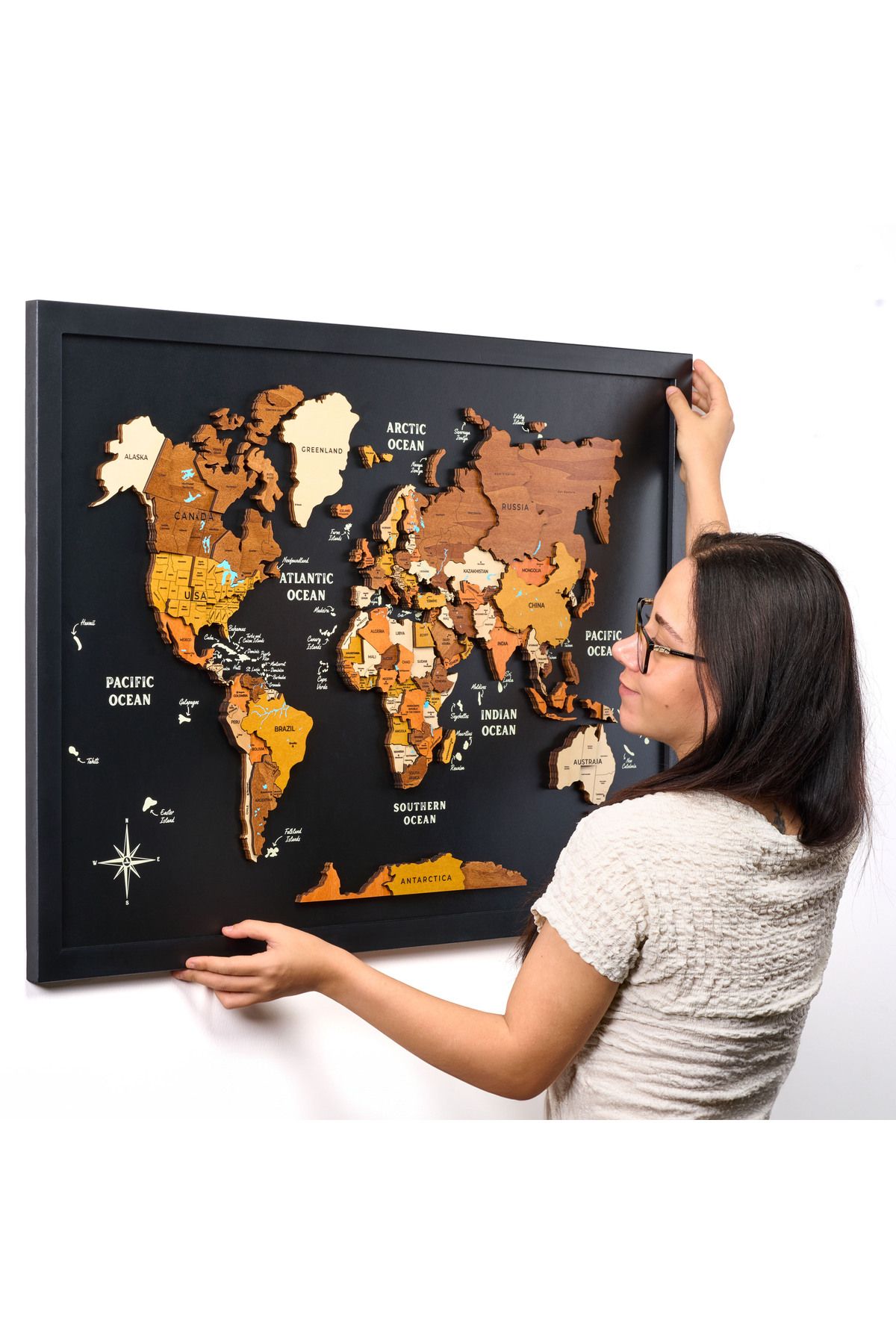 Crowart Classic Atlas Ahşap Dünya Haritası Tablo