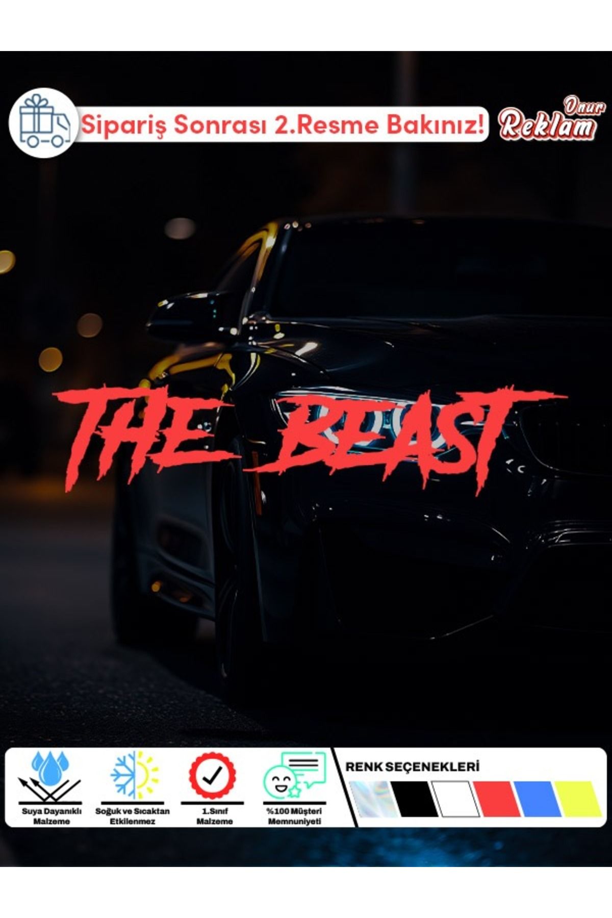 Onur Reklam THE BEAST Yazılı Arka Cam Sticker – Büyük Boy | Suya Dayanıklı 1. Sınıf Malzeme