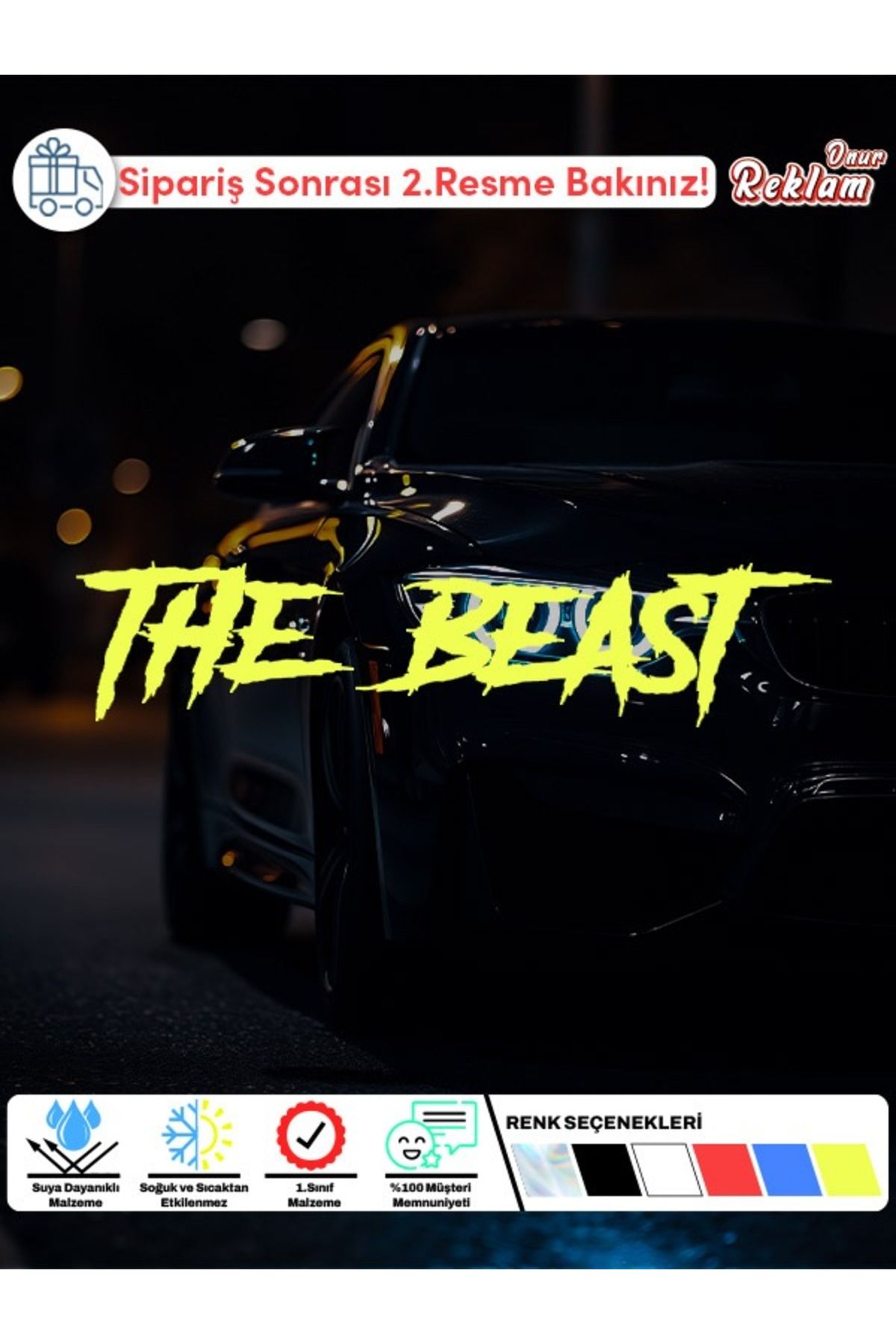 Onur Reklam THE BEAST Yazılı Arka Cam Sticker – Büyük Boy | Suya Dayanıklı 1. Sınıf Malzeme