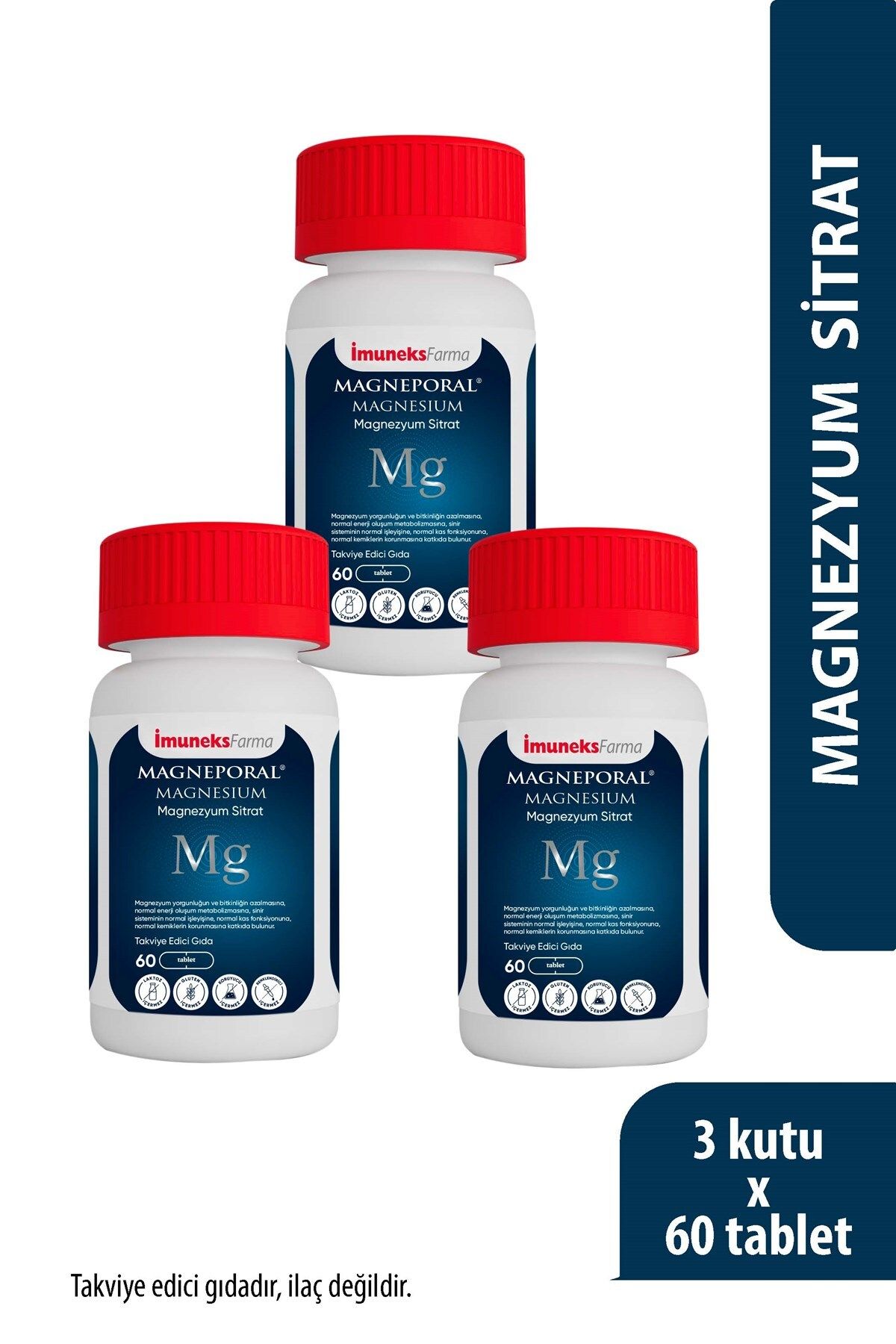 Imuneks Farma Magneporal Magnezyum 200 mg 60 Tablet x 3 Adet