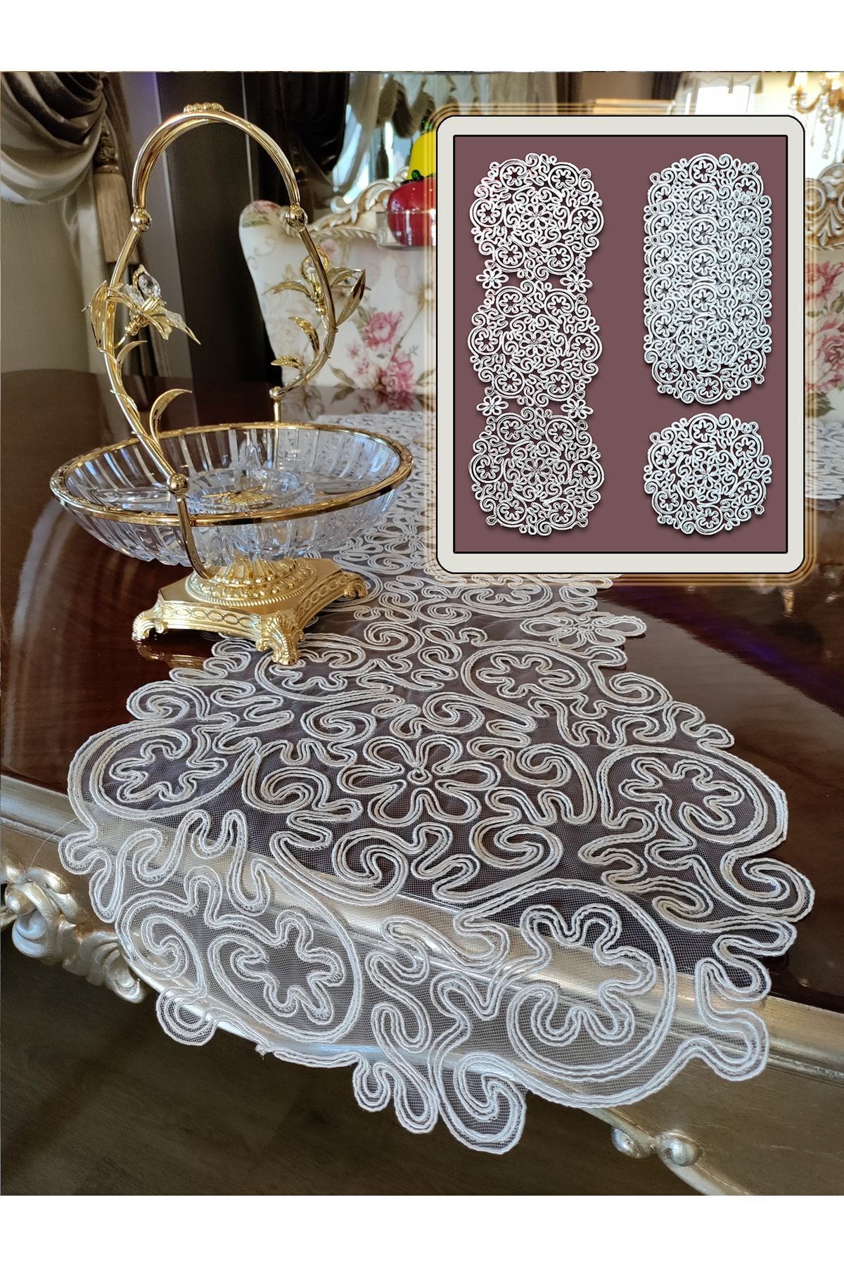 Elioure Şık 6 kişilik masa seti, supla, runner ve çeyizlik tasarım, zarif ve kullanışlı