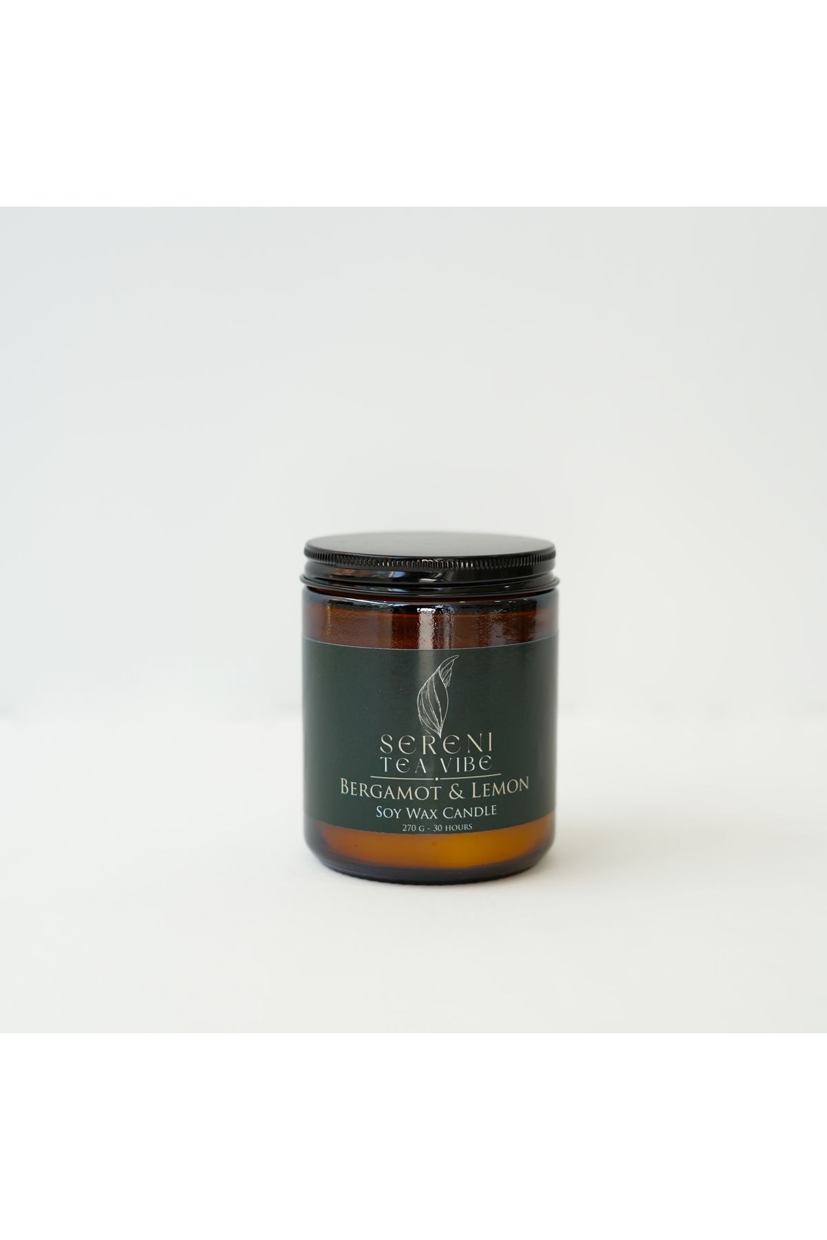 Sereni Tea Vibe Bergamot & Limon Kokulu Mum - %100 Doğal Soya Mum Amber Kavanoz - 270 g