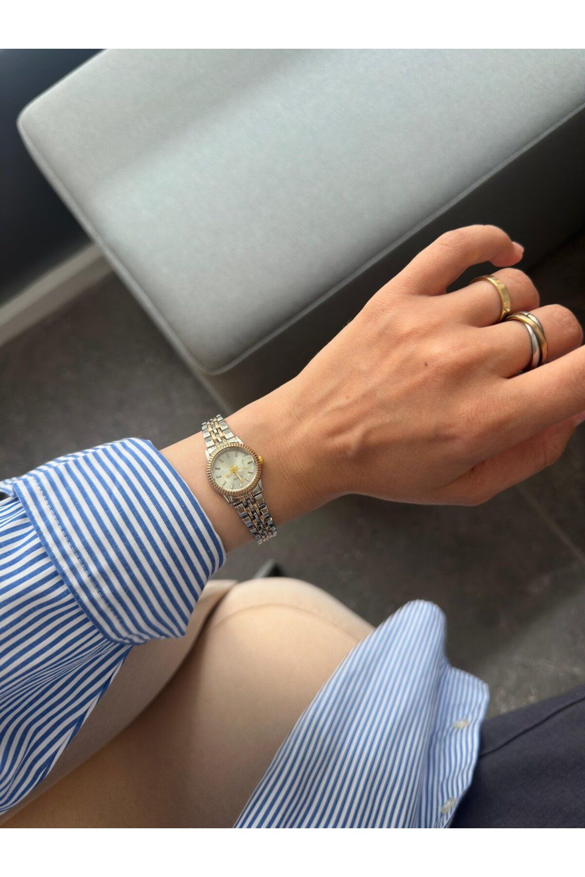 MERW Adrina Model Gold Gümüş Yeşil Renk Metal Kordon Vintage Seri Kadın Kol Saati