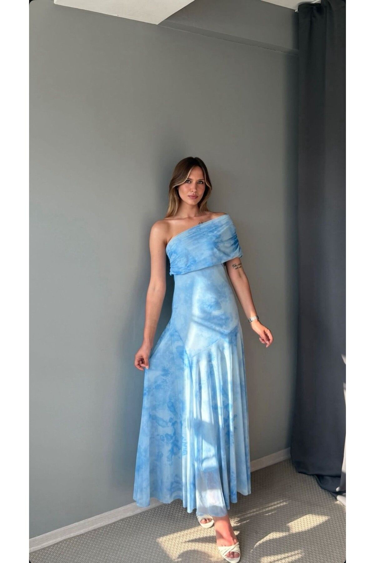 Hotfashion Tek Omuzlu Drapeli Elbise