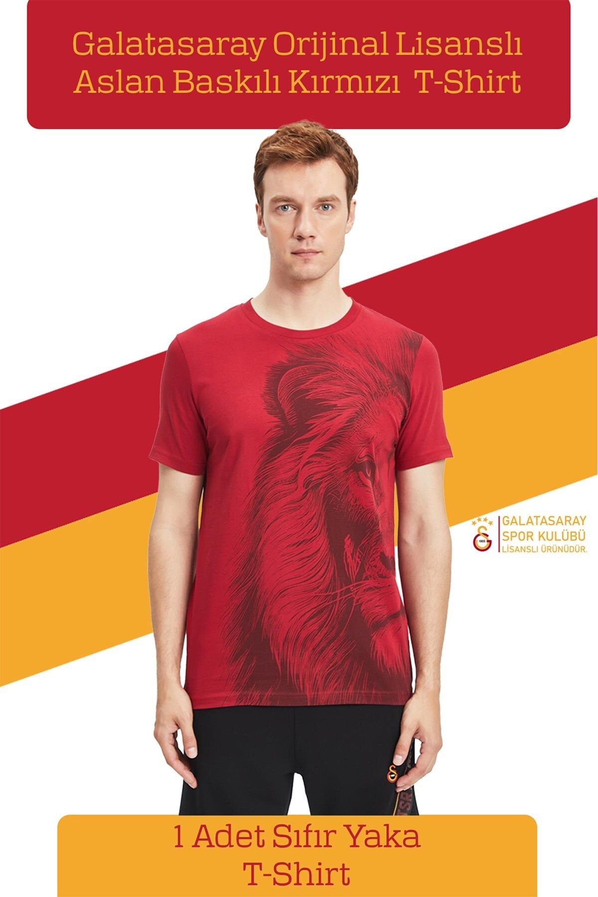 Galatasaray Orijinal Lisanslı Aslan Baskılı Kırmızı T-Shirt
