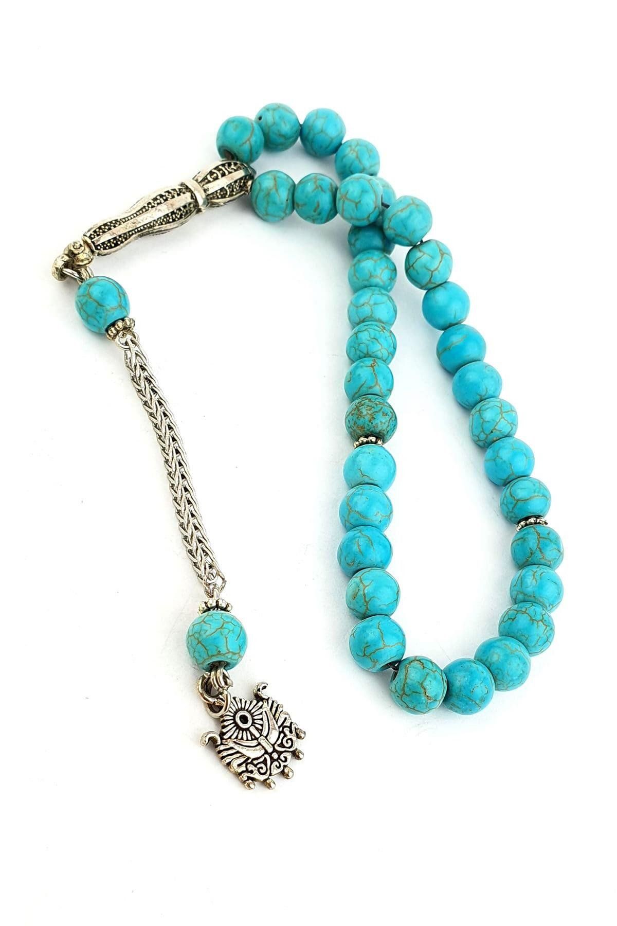 OSESHOP Turkuaz Taşlı Çelik Püsküllü Tasarım Tesbih