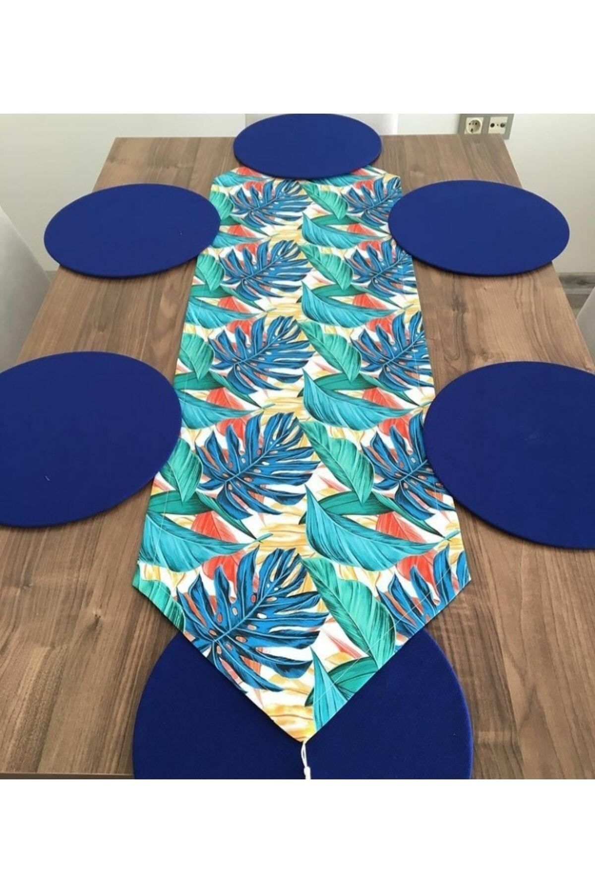 Elioure Krem halka desenli set, 6'lı mavi MDF supla takımı, şık ve kullanışlı.