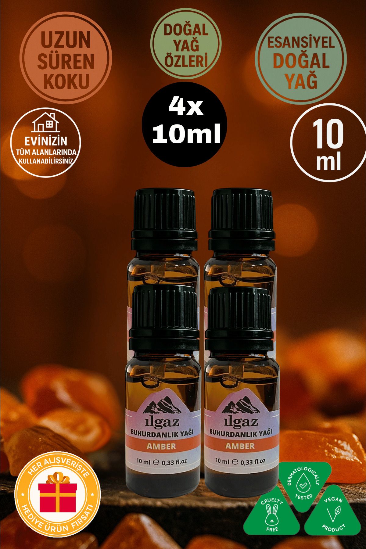 Elioure Doğal Amber Yağı ile Ferahlatıcı Ortam Kokusu Seti 4'lü