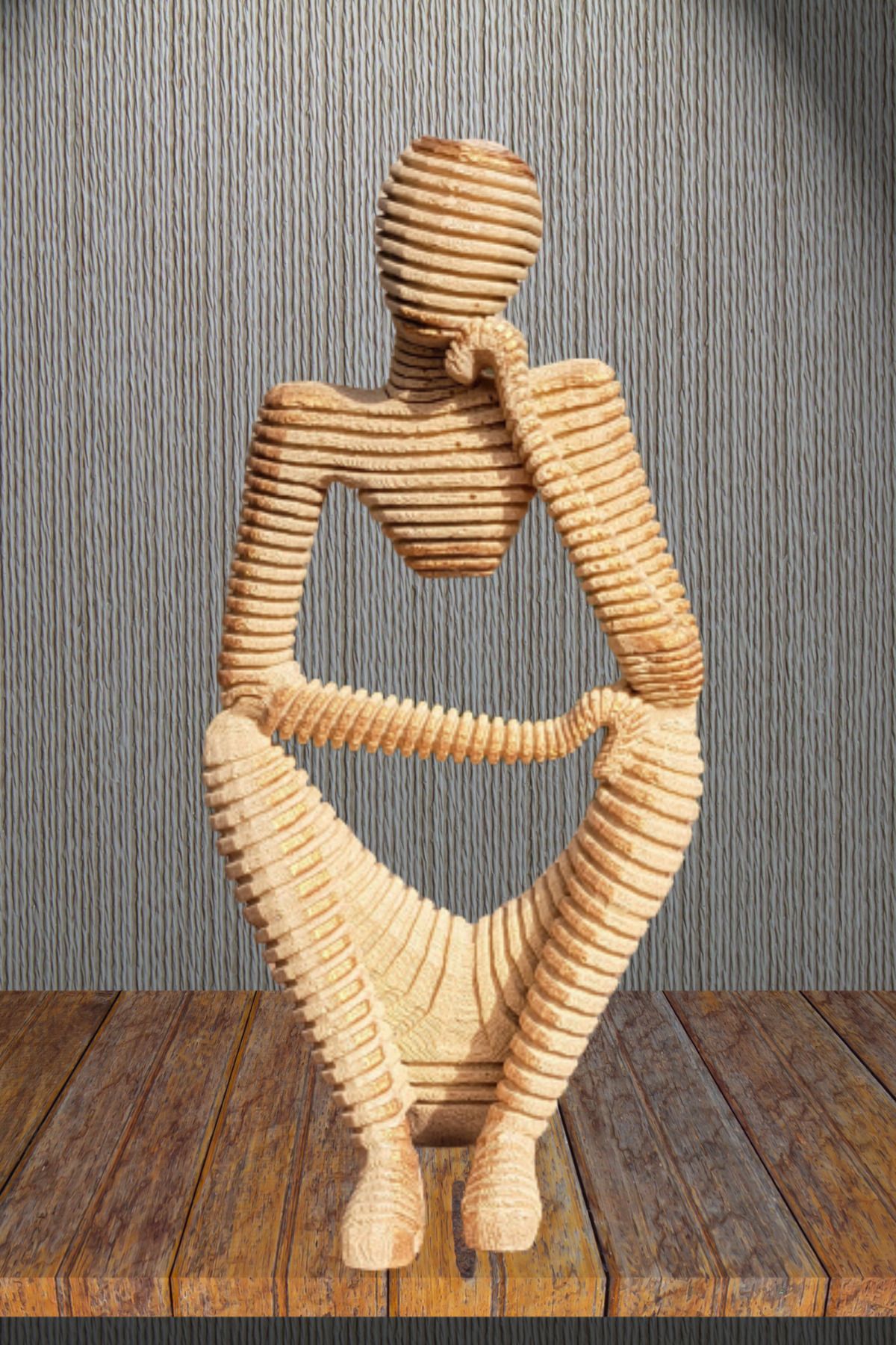 Elioure Düşünen Adam Heykel Biblo Bej 18 cm, şık dekoratif obje.