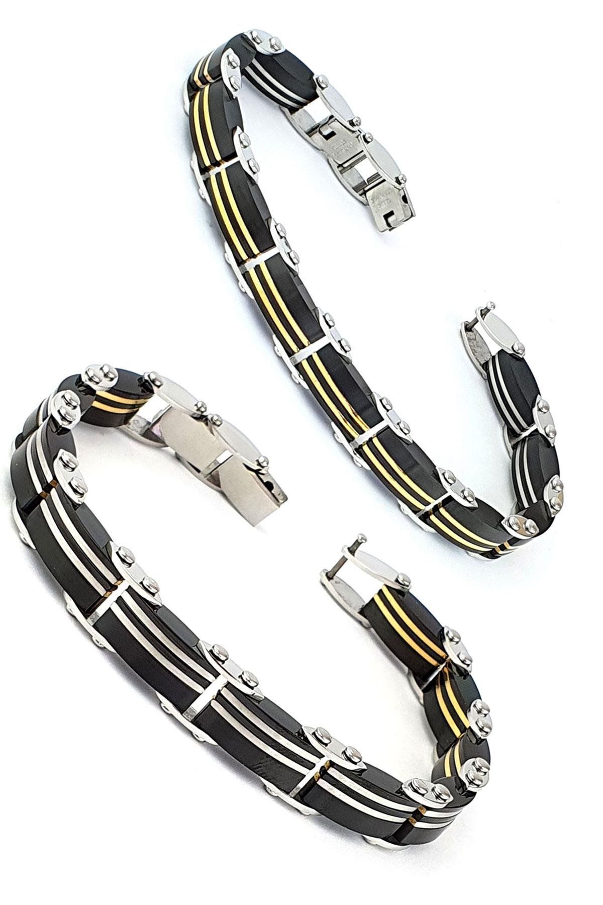 OSESHOP 316L Çelik Detaylı Seramik Lüks Erkek Bileklik