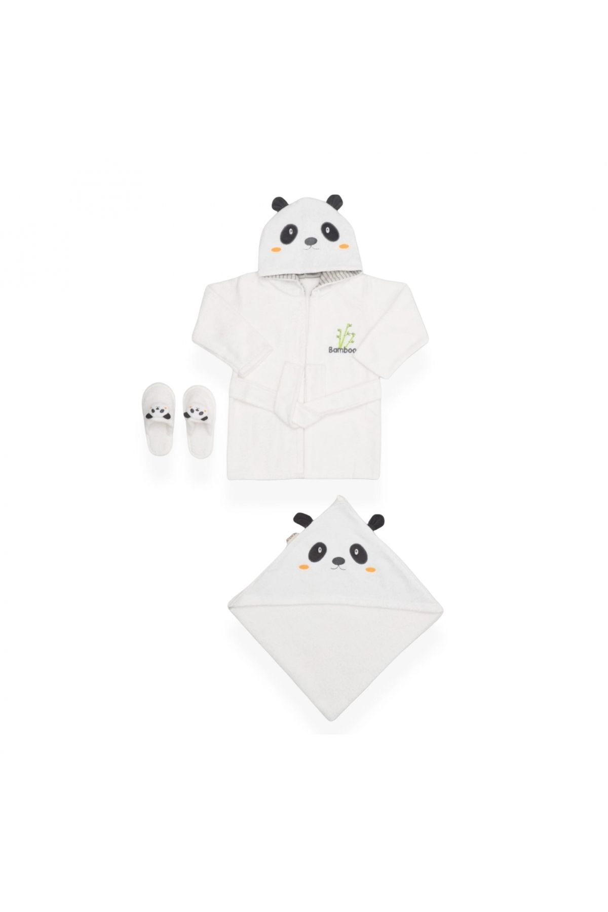 Modonoff Panda Desenli Bambu 0-24 Ay Bebek Bornoz Seti